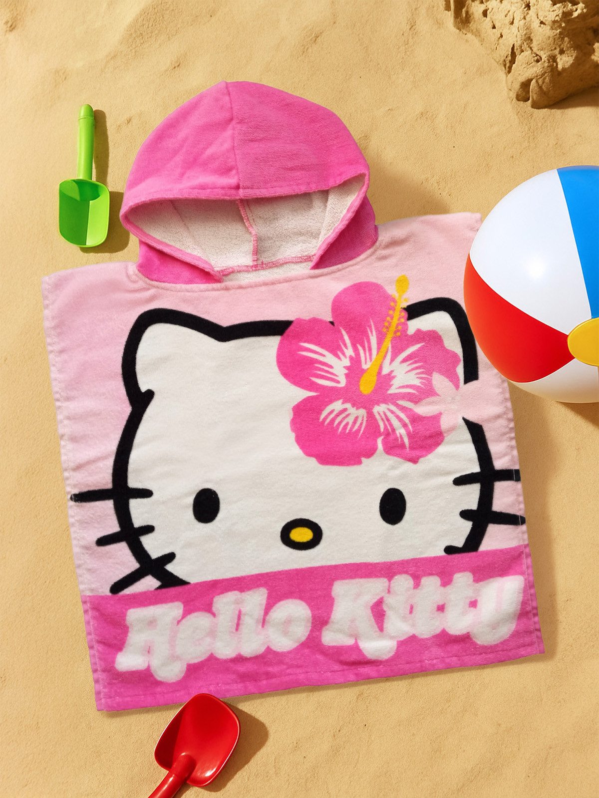 United Labels® Strandtücher Hello Kitty Badeponcho Handtuch Badetuch mit Kapuze 50 x 100 cm