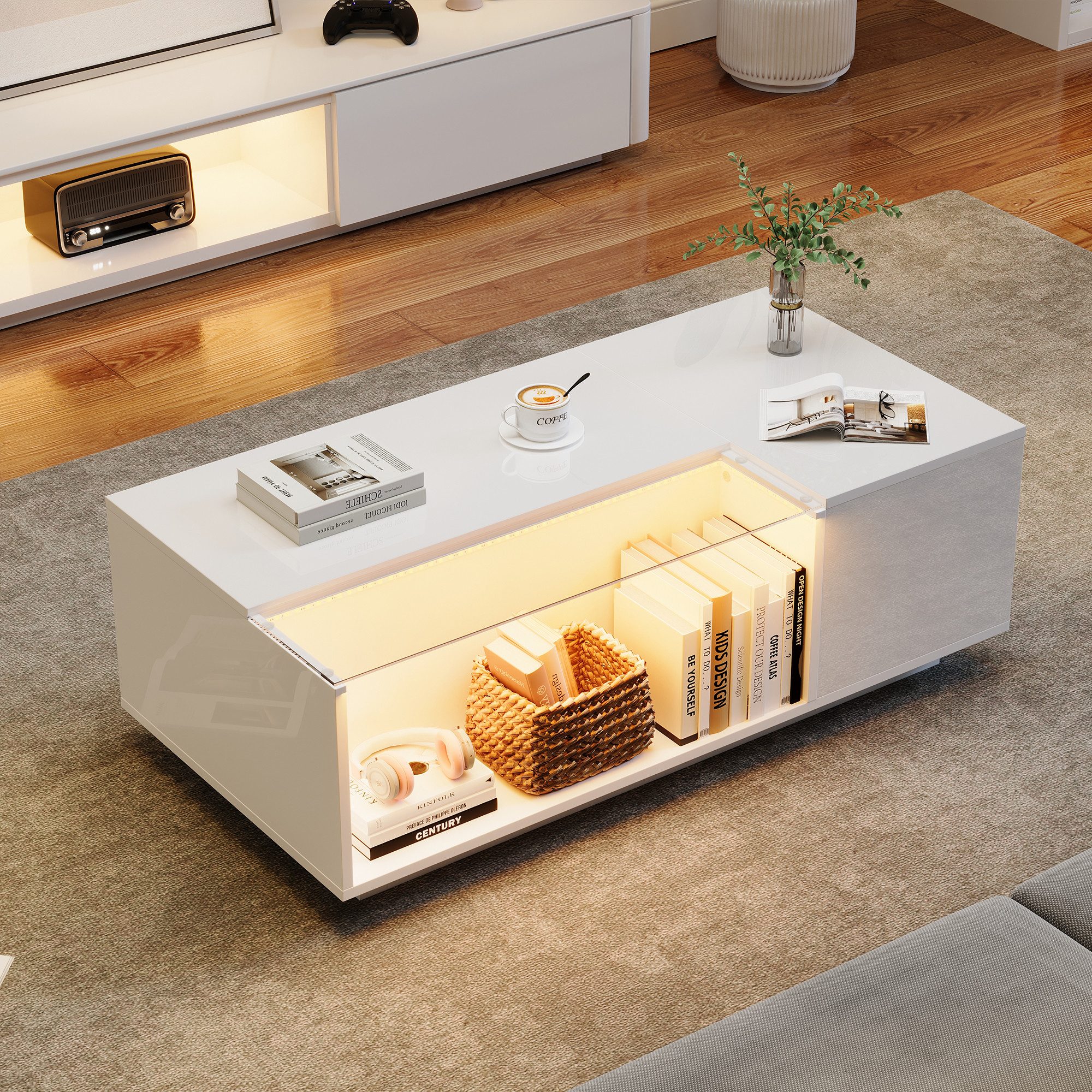 Merax Couchtisch hochglanz Sofatisch Beistelltisch mit LED-Beleuchtung (1-S günstig online kaufen