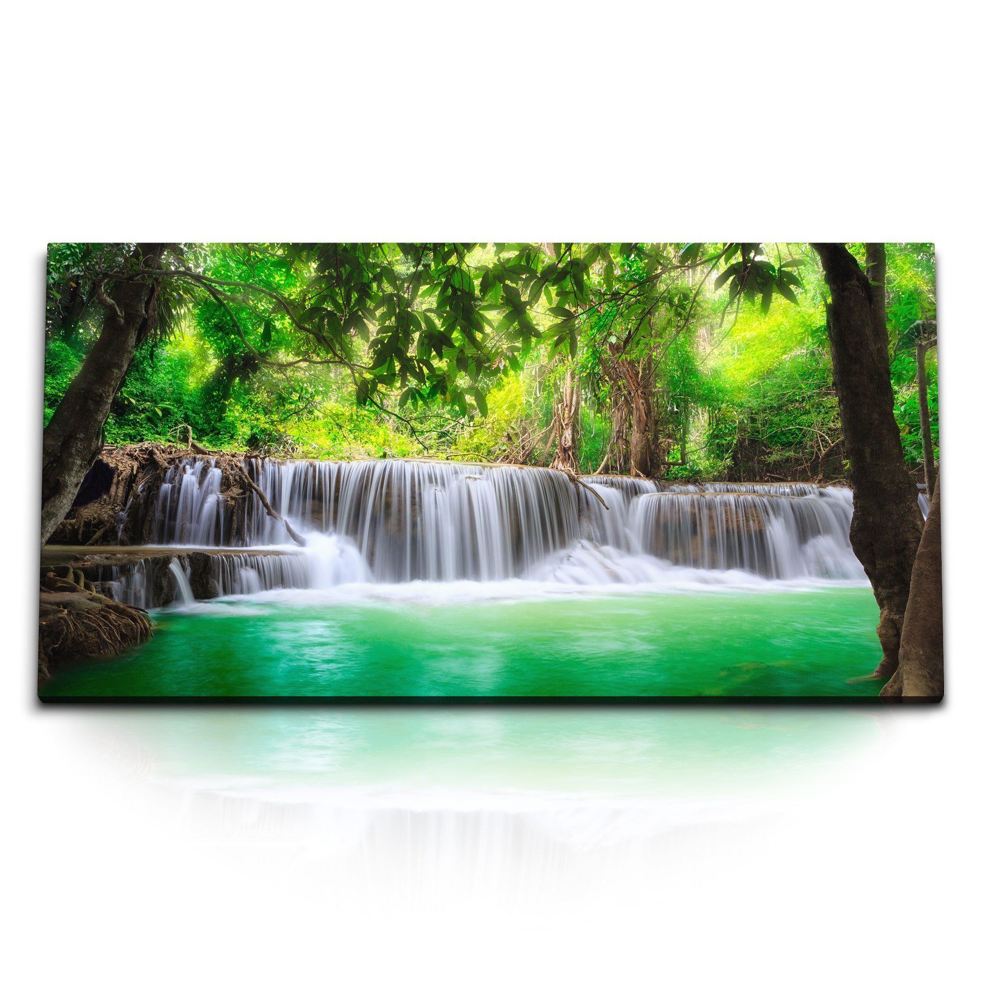Leinwandbild Kunstdruck Bilder 120x60cm Wasserfall im Dschungel Tropisch Grün Natur
