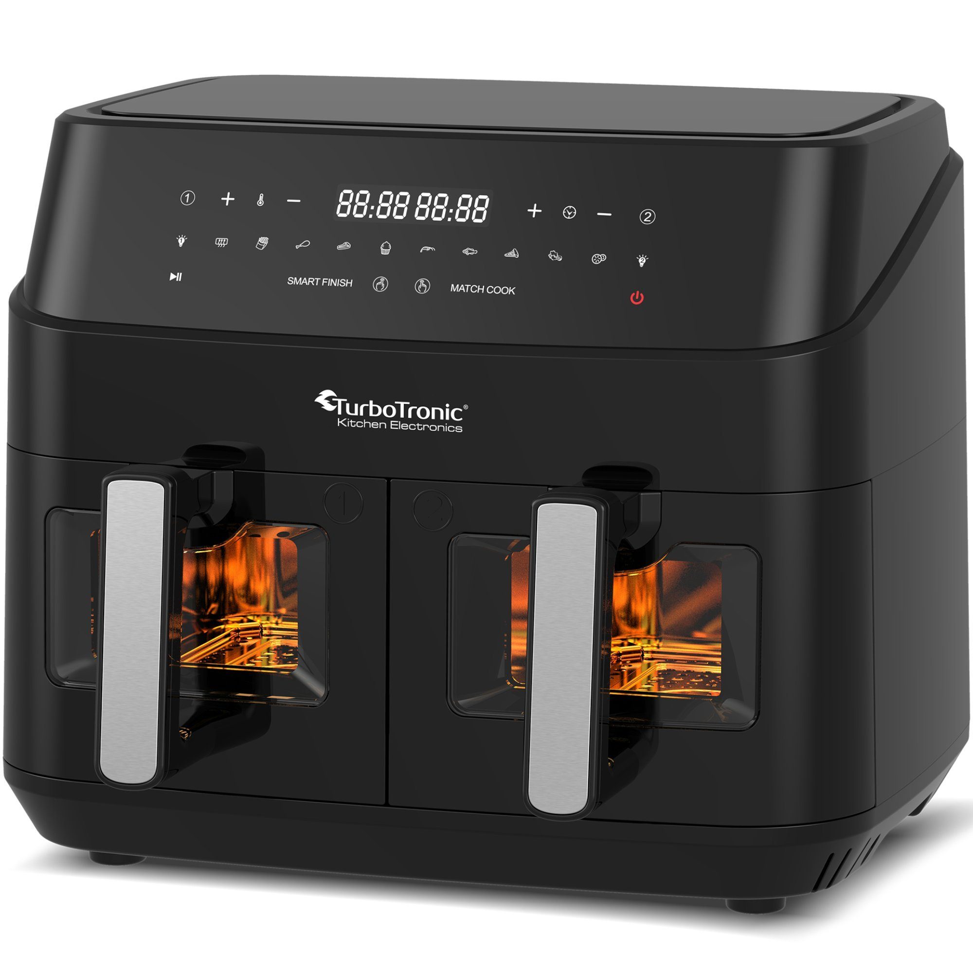 TurboTronic by Z-Line Heißluftfritteuse XXL Doppelkammer 2 x 0,5 kg Pommes 200C Power dualZone 12in1 Airfryer, 1600 W, Dual-Airfryer, Smart-Finish-Funktion, 360° Rapid-Air-Technologie