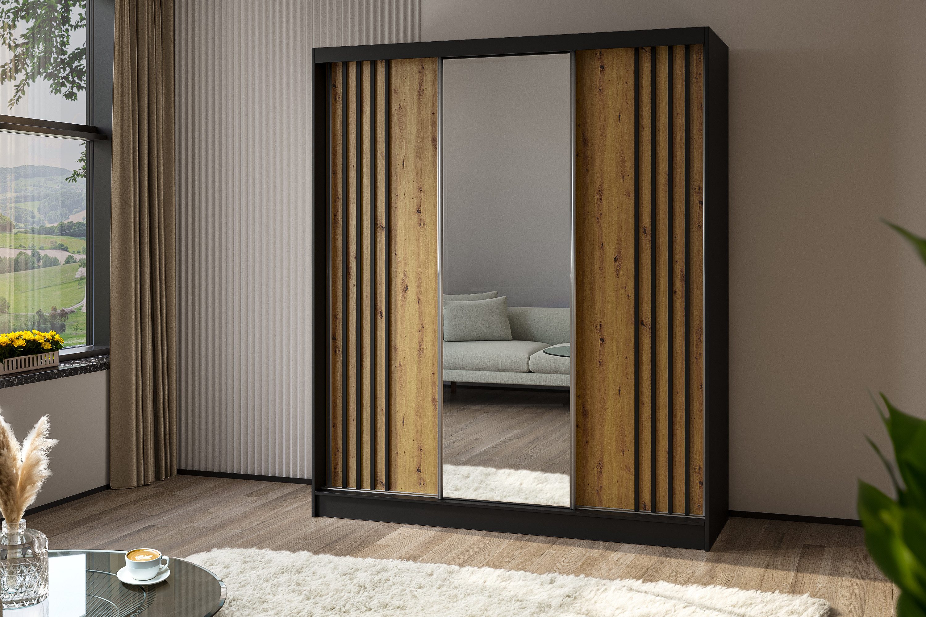 ALTDECOR Schiebetürenschrank NALLA (Kleiderschrank Garderobenschrank mit vi günstig online kaufen