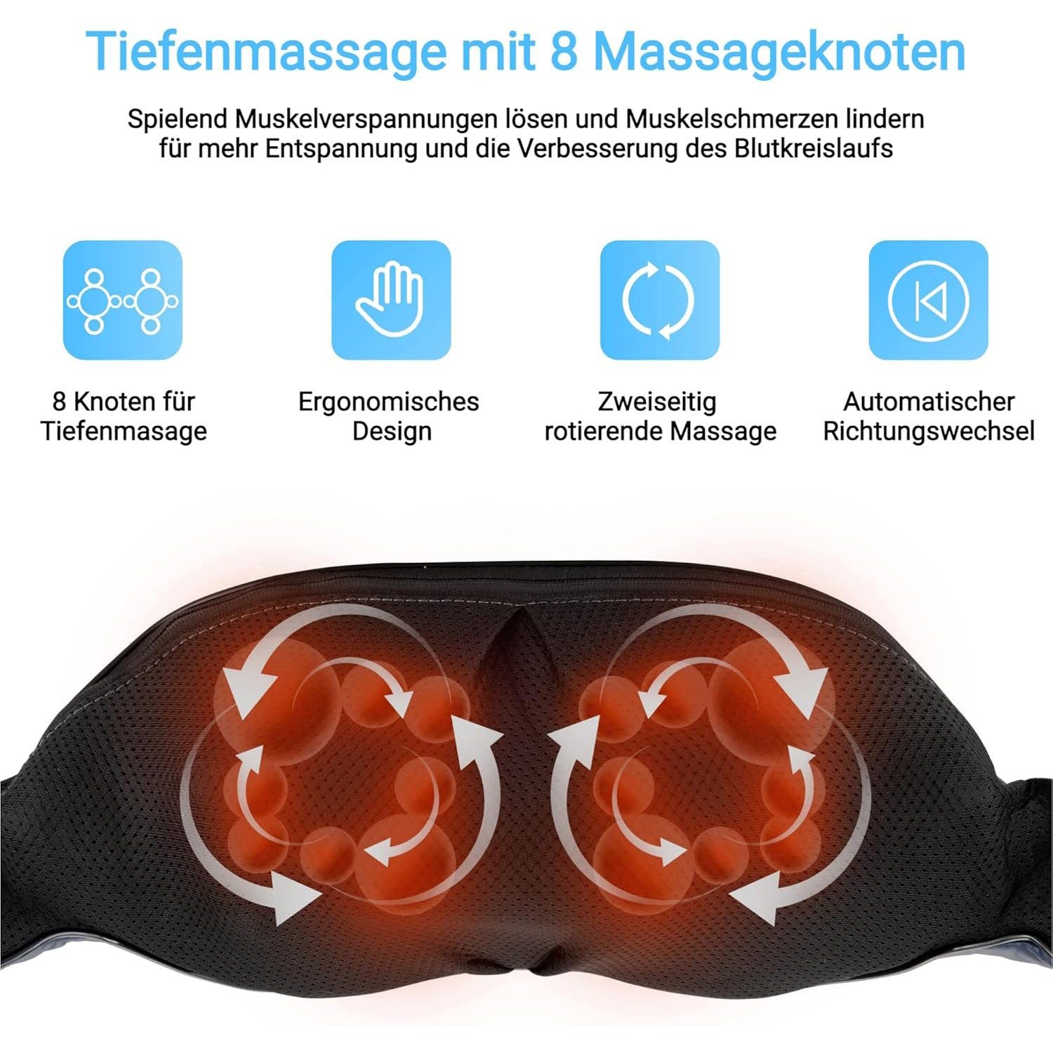 Fitleap Nacken-Massagegerät Nacken-Rücken-Schulter-Massagegerät, Shiatsu Massagegerät für Muskels…, Ergonomische Massageköpfe, Infrarot-Wärmefunktion