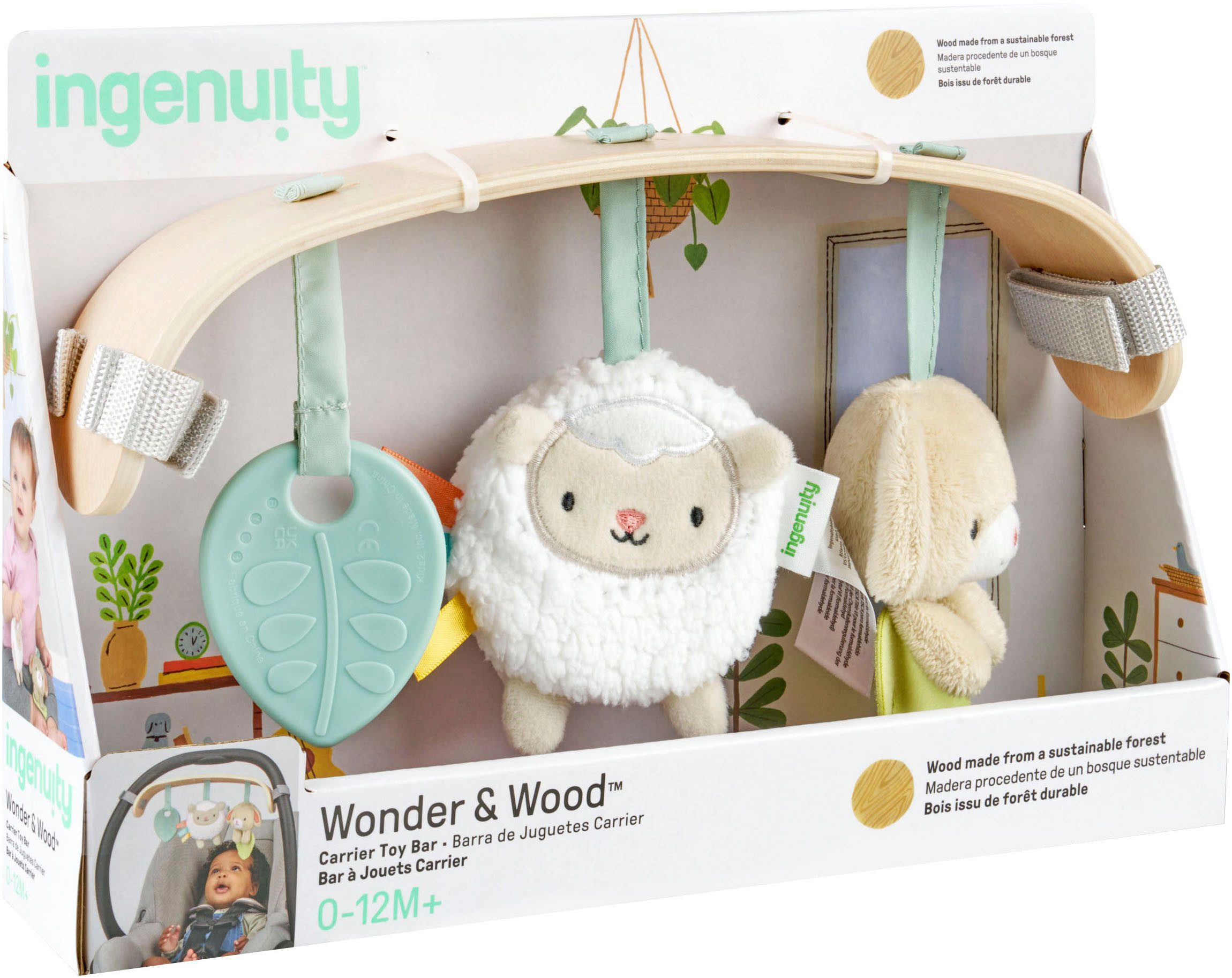 ingenuity Kinderwagenkette Wonder & Wood Carrier Toybar, auch für die Babyschale geeignet