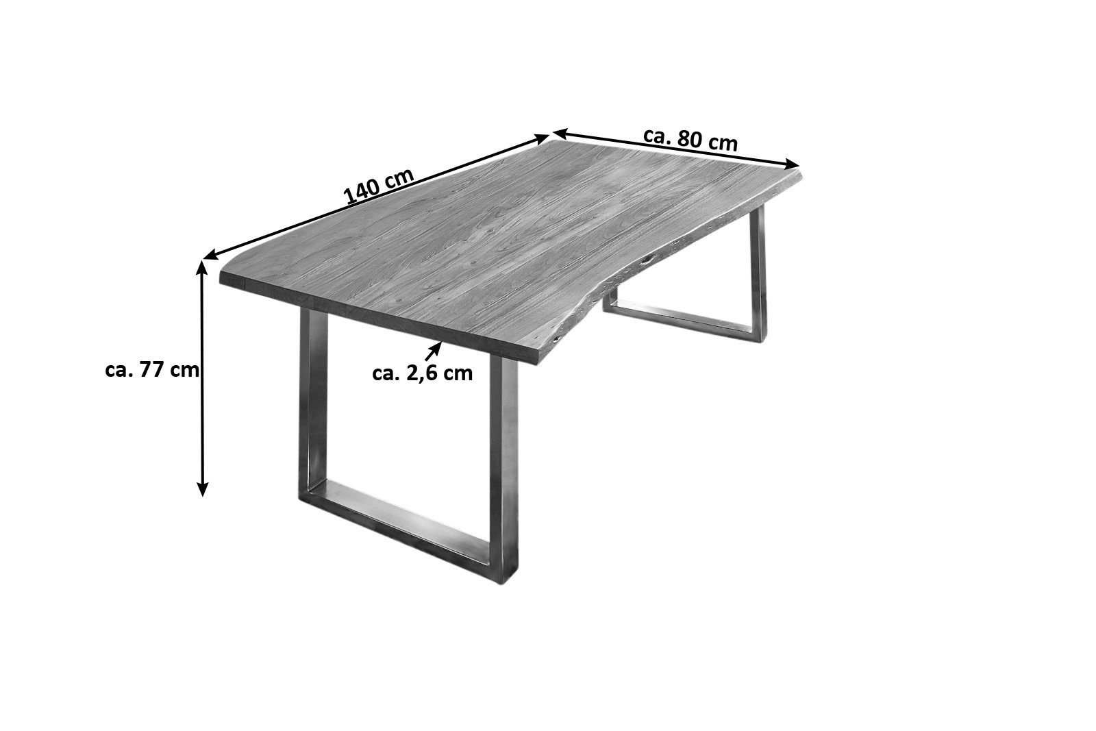 SAM® Baumkantentisch Bernhard, massives Akazienholz, natürliche Baumkante, Metallgestell U-Form