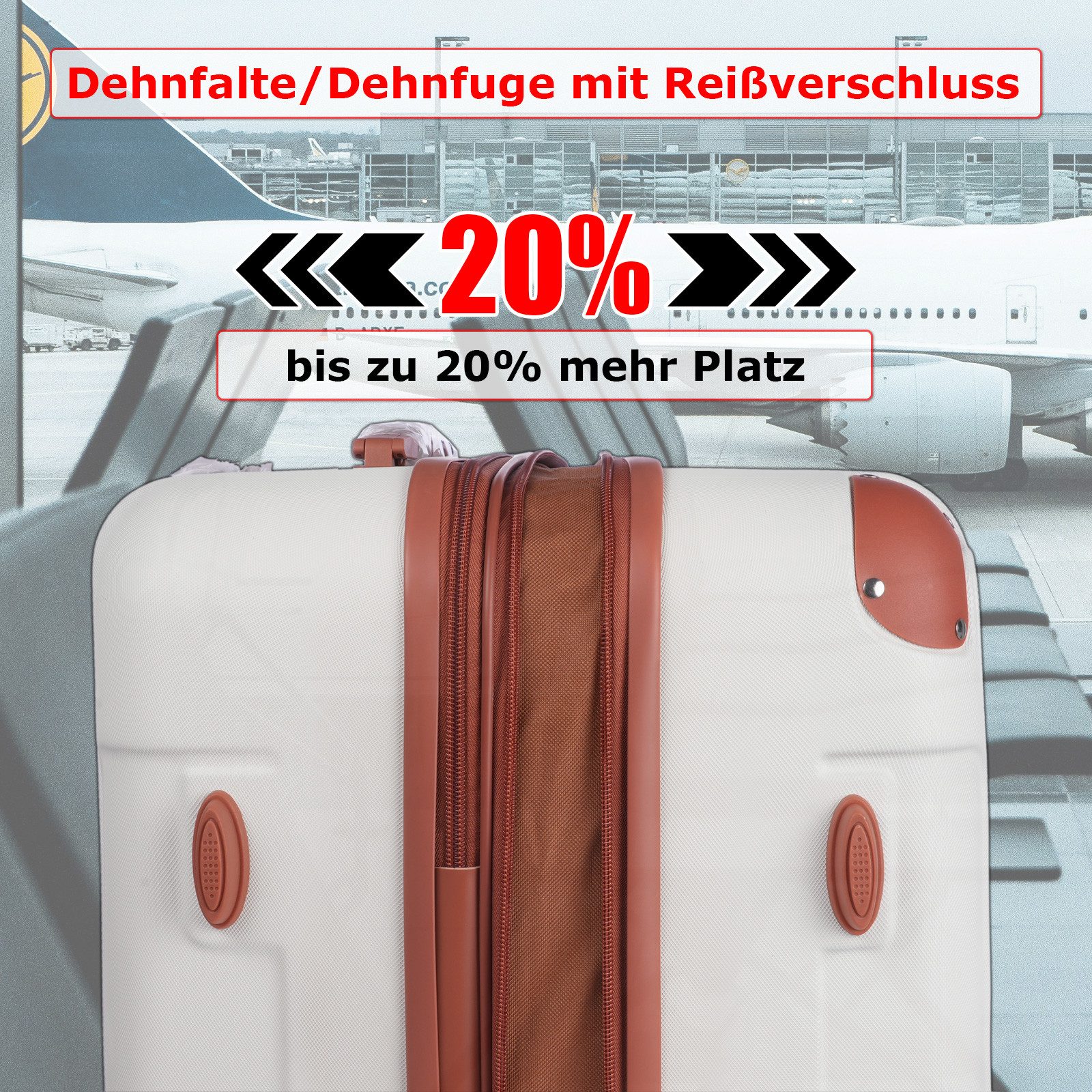 Weissmantel Kofferset 5er Koffer Set Hartschalenkoffer Kofferset XL Bordgepäck Handgepäck, (Suitcase 5 teilig Rollkoffer, Hartschalenkoffer Set, Reisekoffer, Kofferset, Koffer Set, Tolley Set), Mit Dehnfalte / Dehnfuge erhöht das Volumen der Koffer um 15 Prozent