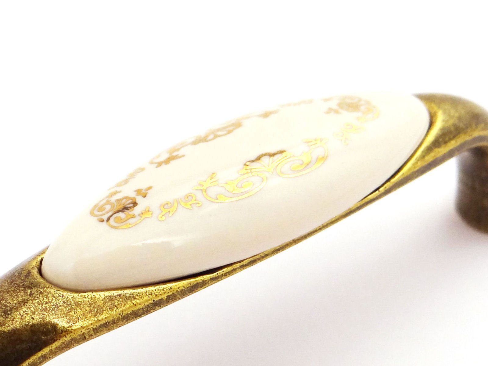 SO-TECH® Möbelgriff Porzellangriff VENUS Messing Antik / Cremefarbig BA 96 mm, Griff Schrankgriff Schubladengriff - incl. Schrauben