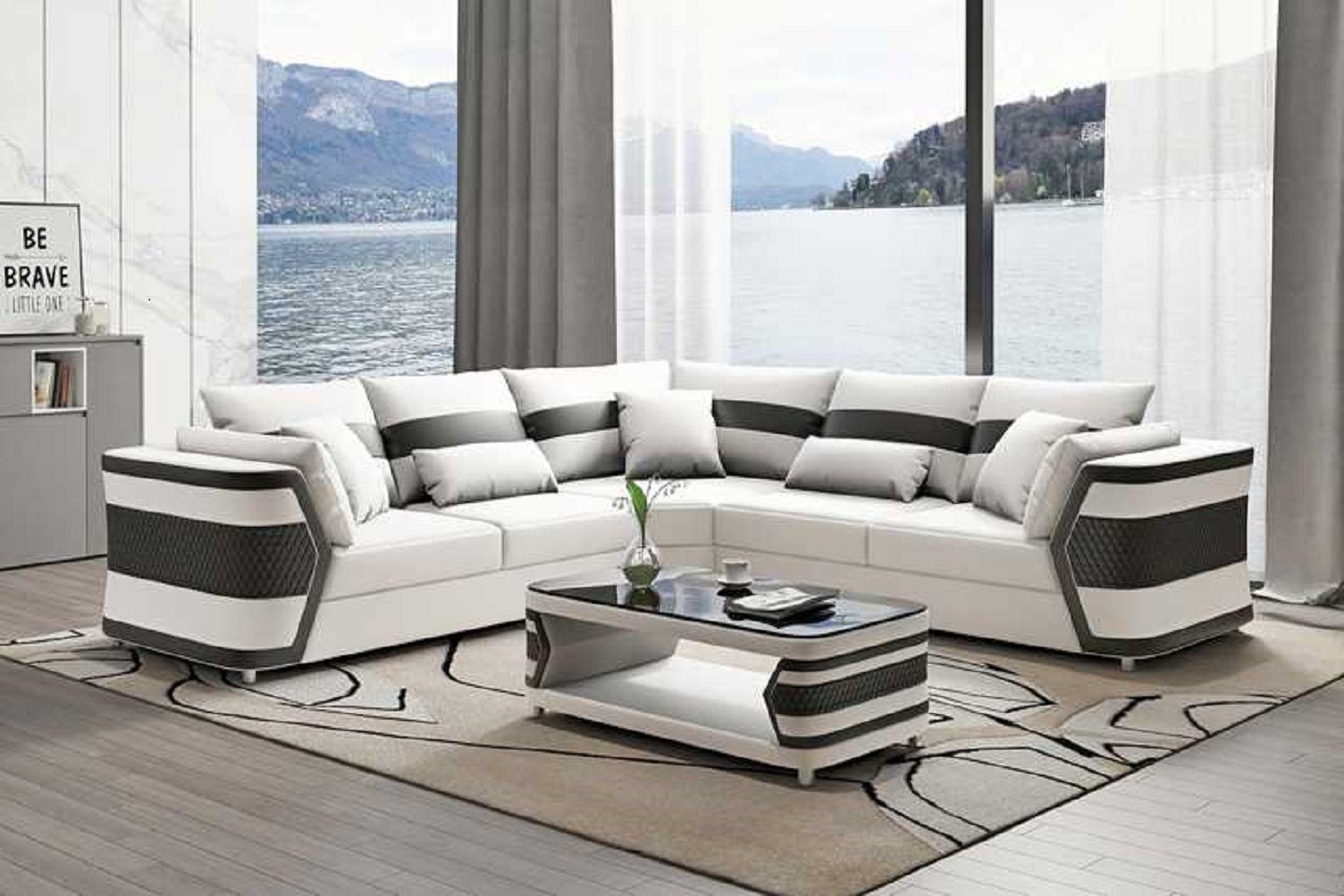 JVmoebel Ecksofa Luxus Ledersofa Ecksofa Couch Sofa Wohnzimmer Modern, 3 Teile, Made in Europe Weiß