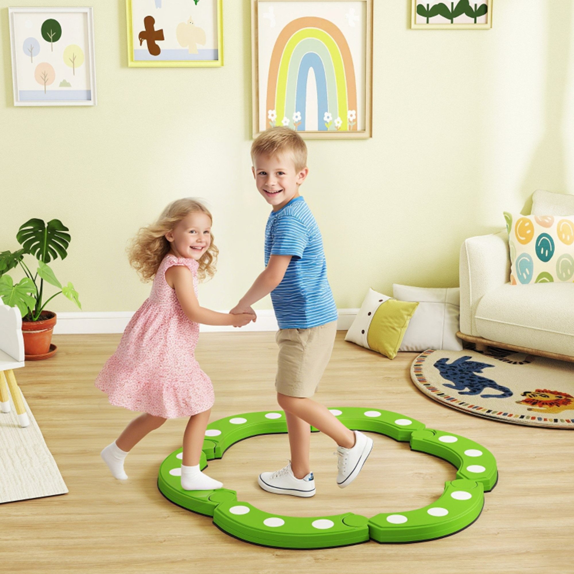 MC Star Balancetrainer Balancebalken, 6 gebogene Segmente, sensorische Erhebungen, 50 kg Tragkraft, Grün