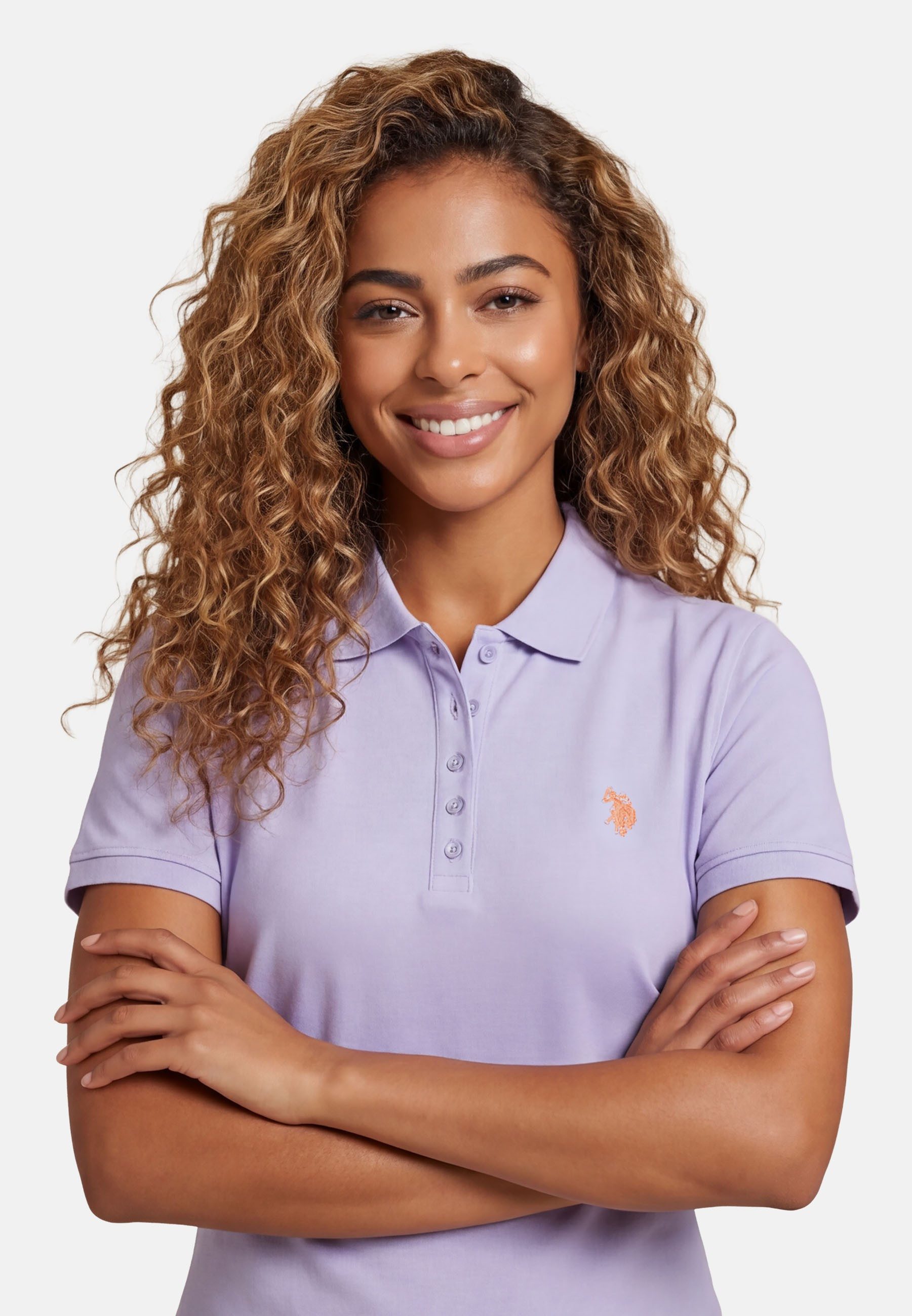 U.S. Polo Assn. Poloshirt USSiirena – Damen Classic Fit kurzarm mit Logo-Stickerei Mit Flachstrick-Kragen, Knopfleiste und elastischer Baumwollmischung