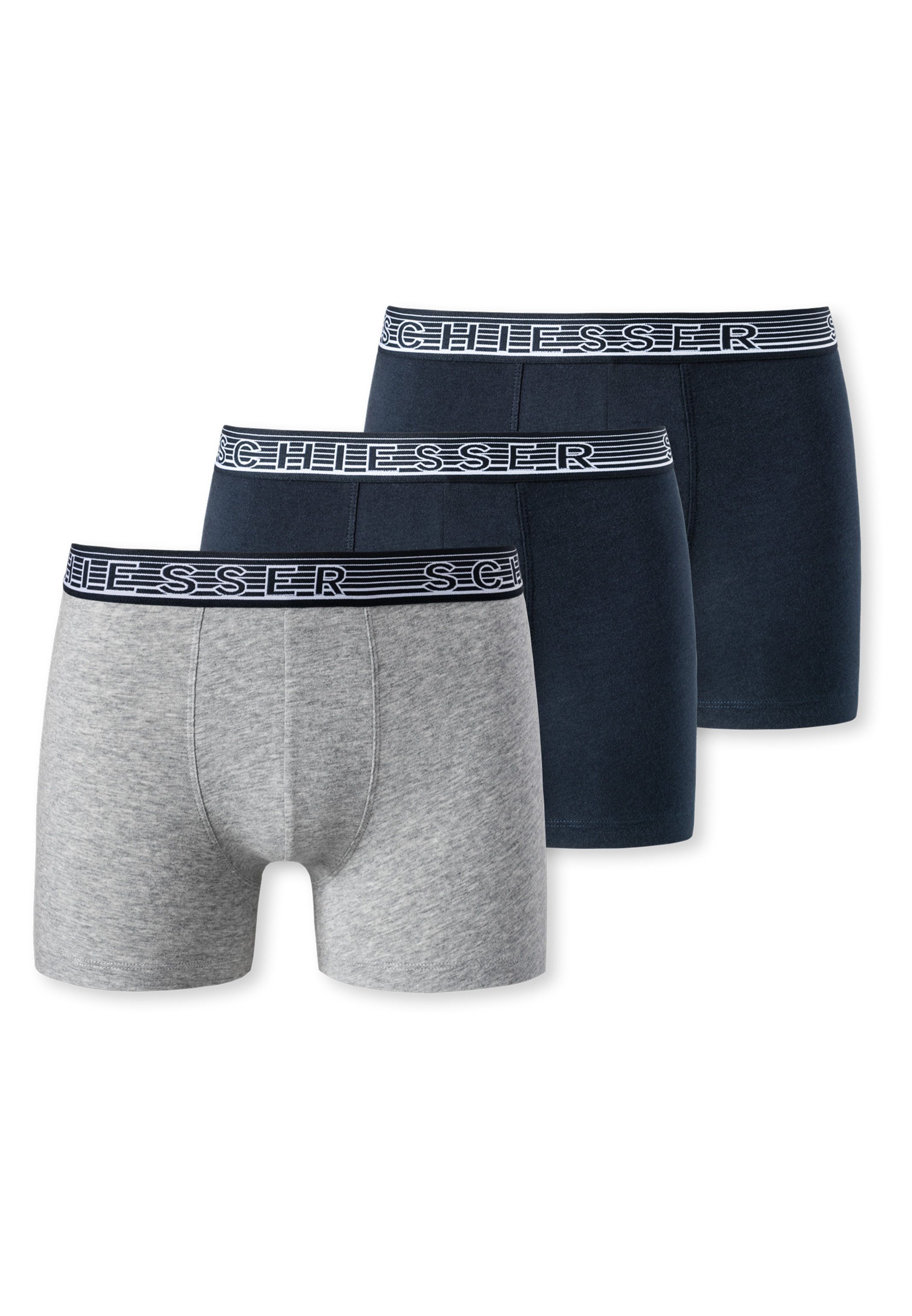 Short Cotton Retro Boxer Boys Pack / Baumwolle - - Ohne Pant - Retro Eingriff Teens (Spar-Set, Schiesser Grau/Blau Organic 3-St) 3er 95/5