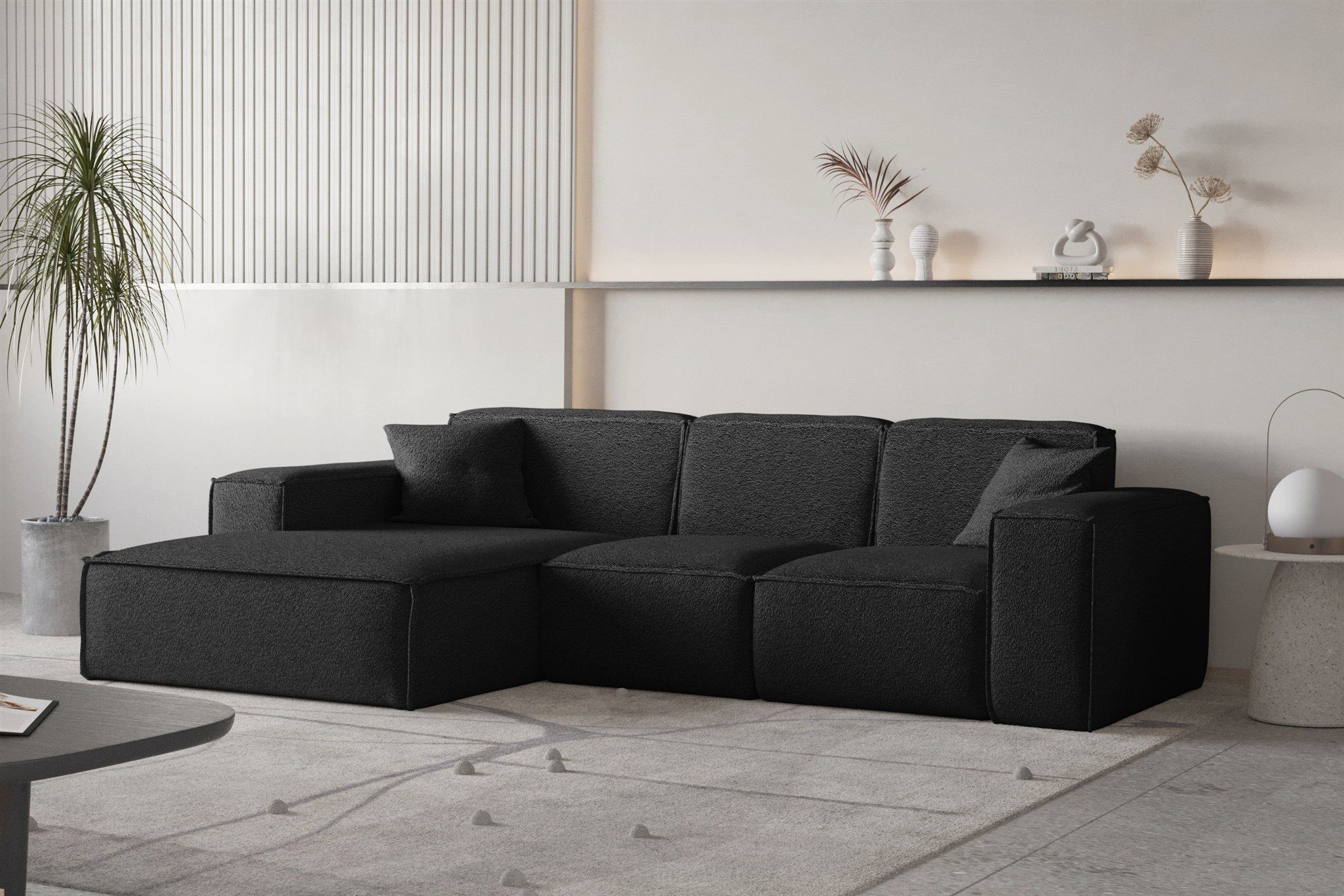 Fun Möbel Ecksofa Designersofa CELES PREMIUM Ottomane Rechts oder Links in Stoff, inkl. 2 Zierkissen