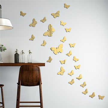 Dedom 3D-Wandtattoo 25 pcs Schmetterling Spiegel Aufkleber,3D Wandaufkleber,Spiegeltapete, Acryl Schmetterling Wanddekoration für Wohnzimmer Schlafzimmer Büro
