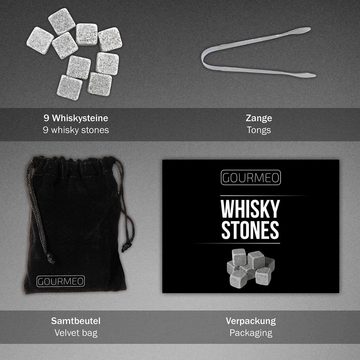 GOURMEO Eiswürfel-Steine Whisky Steine Whiskey Stones 9 Stück Set + Säckchen + Zange Kühlsteine