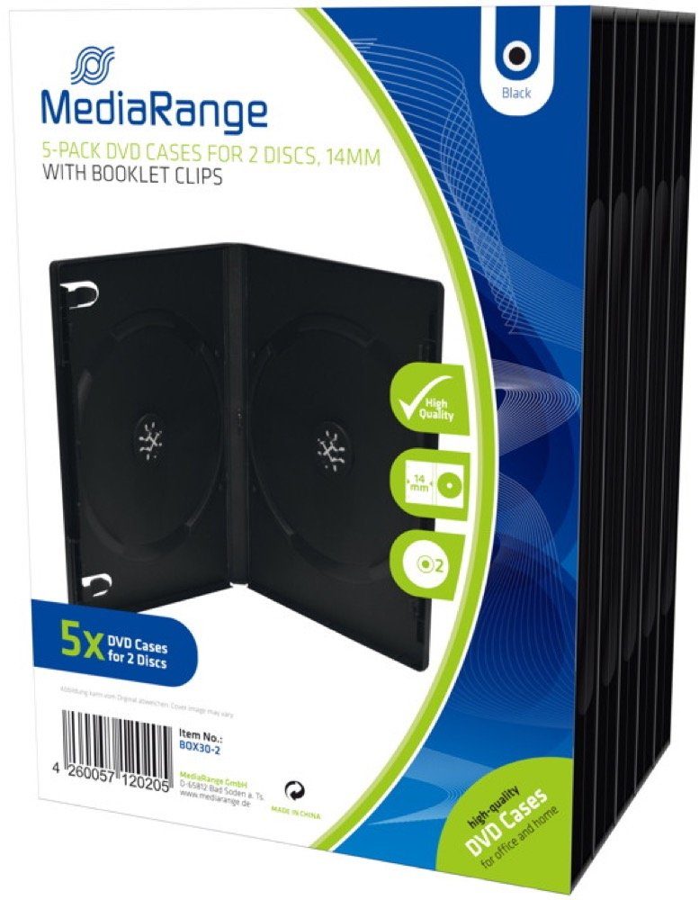 Mediarange DVD-Hülle 5 Mediarange DVD Hüllen 2er Box 14 mm für je 2 BD / CD / DVD schwarz