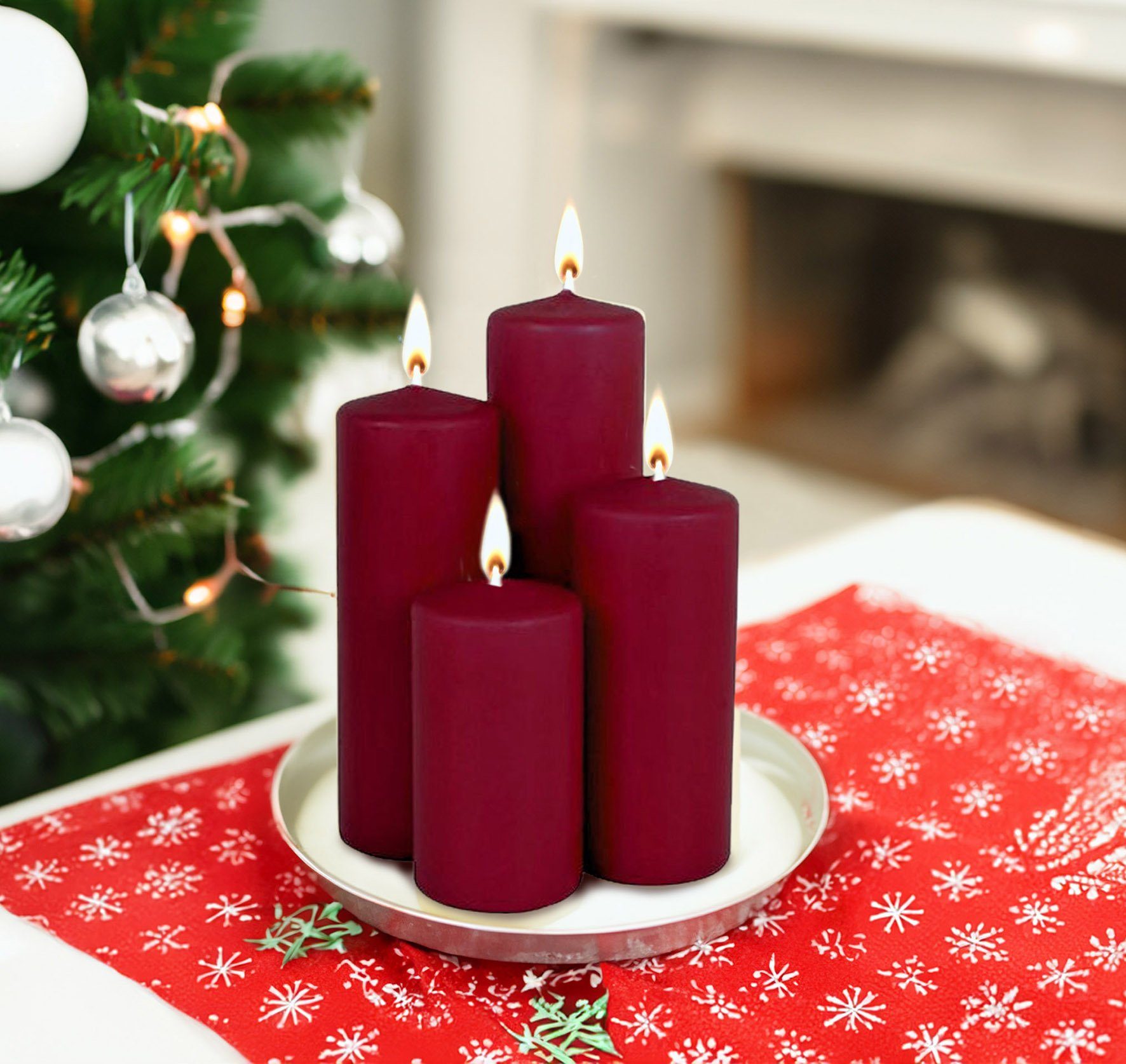 Spetebo LED-Kerze Echtwachs Stumpenkerzen 4er Set - bordeaux rot (Set, 4-tl günstig online kaufen