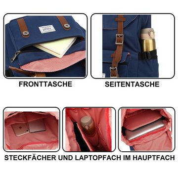 Freizeitrucksack Rucksack Groß Damen Herren Freizeitrucksack im Retro Design Reiserucksack mit 15" Notebook Fach Lässiger Tagesrucksack viele Fächer Wanderrucksack Schulrucksack Schultasche