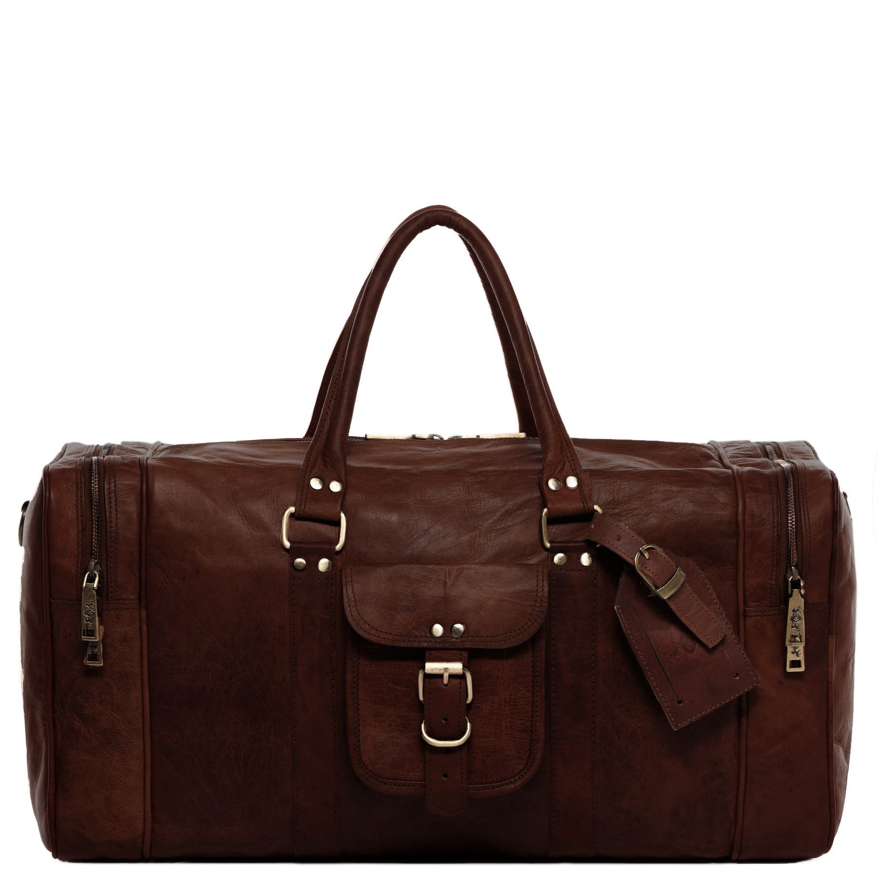 Reisetasche echt Leder Weekender groß braun-50