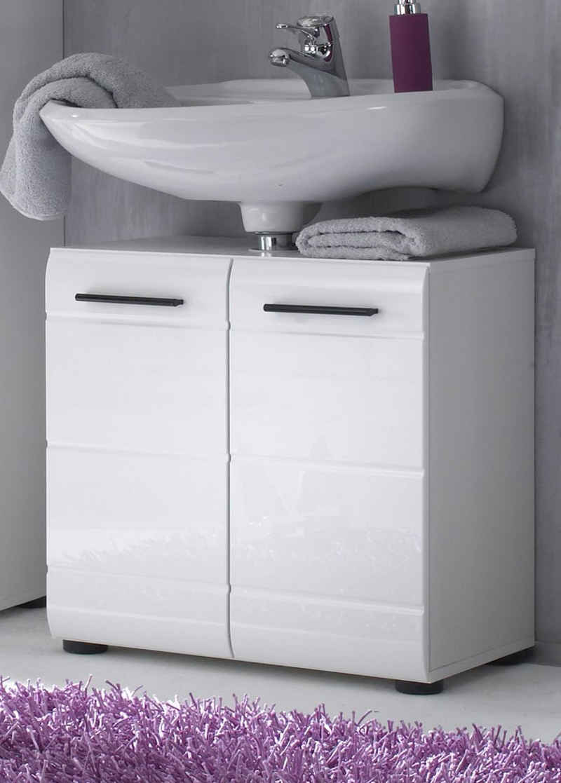 trendteam Waschbeckenunterschrank Gloss (Badschrank in weiß, 2-türig 60 cm) Hochglanz-Fronten