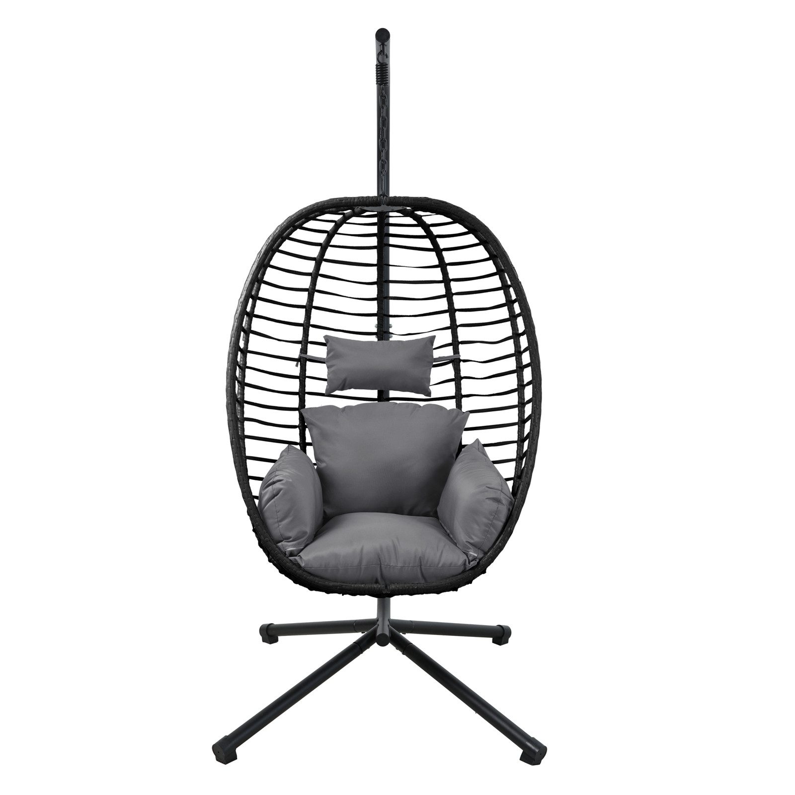 SVITA Hängesessel BELLY, mit Gestell, inkl. Kissen, Polyrattan, klappbar, Schwarz