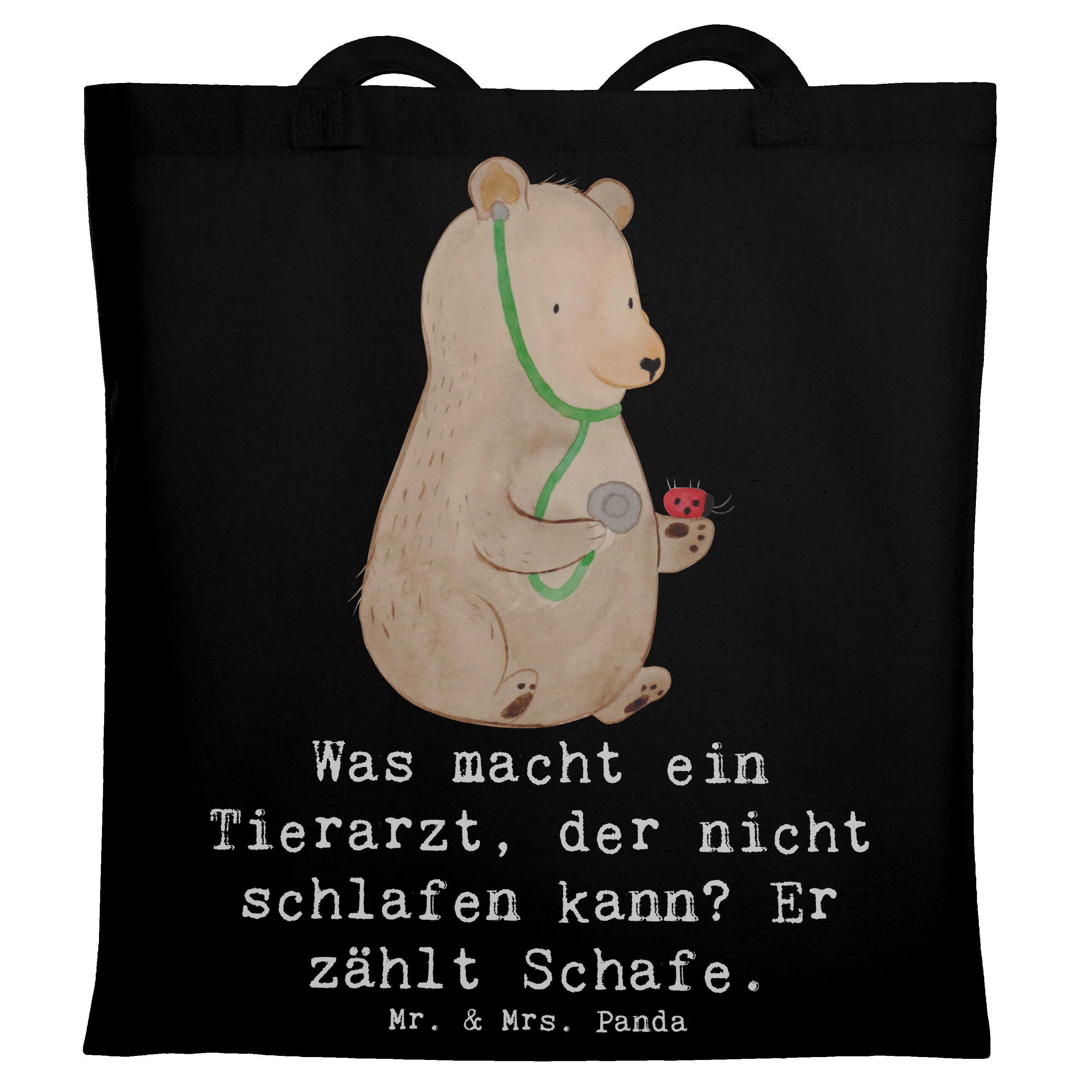 Mr. & Mrs. Panda Tragetasche Tierarzt Schafzählen - Schwarz - Geschenk, Komik im Beruf, Tiermedizi (1-tlg), Lange Tragegriffe