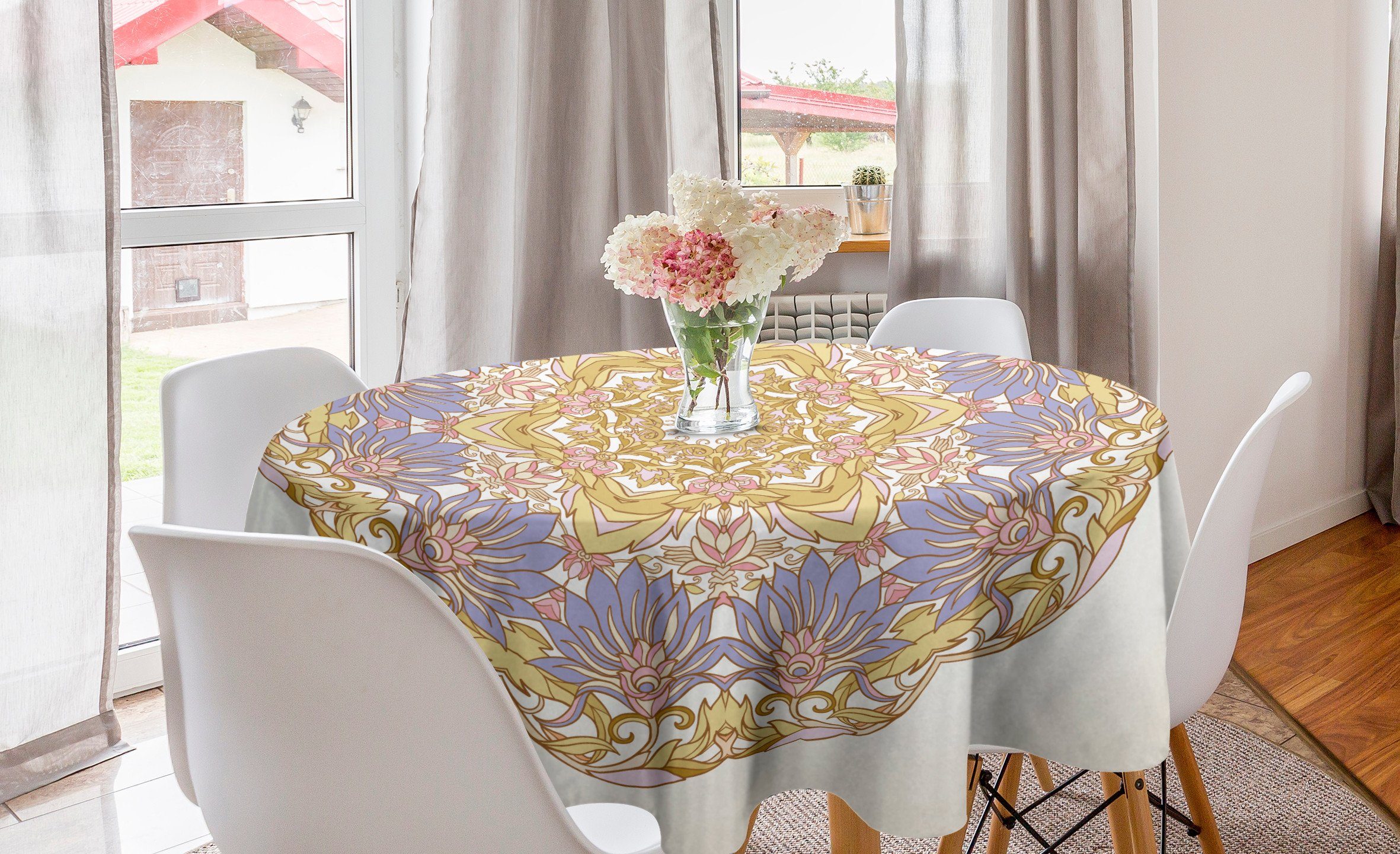 Abakuhaus Tischdecke Kreis Tischdecke Abdeckung für Esszimmer Küche Dekoration, Mandala Rokoko Vintag blühen