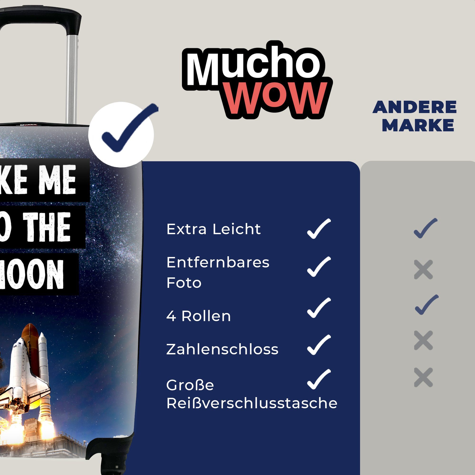 Ferien, Handgepäck Kind, 4 Reisekoffer Trolley, Rollen, zum Jungen rollen, Mond' für Reisetasche - mit Handgepäckkoffer - Kinder - 'Bring - MuchoWow Zitate mich Sprichwörter -