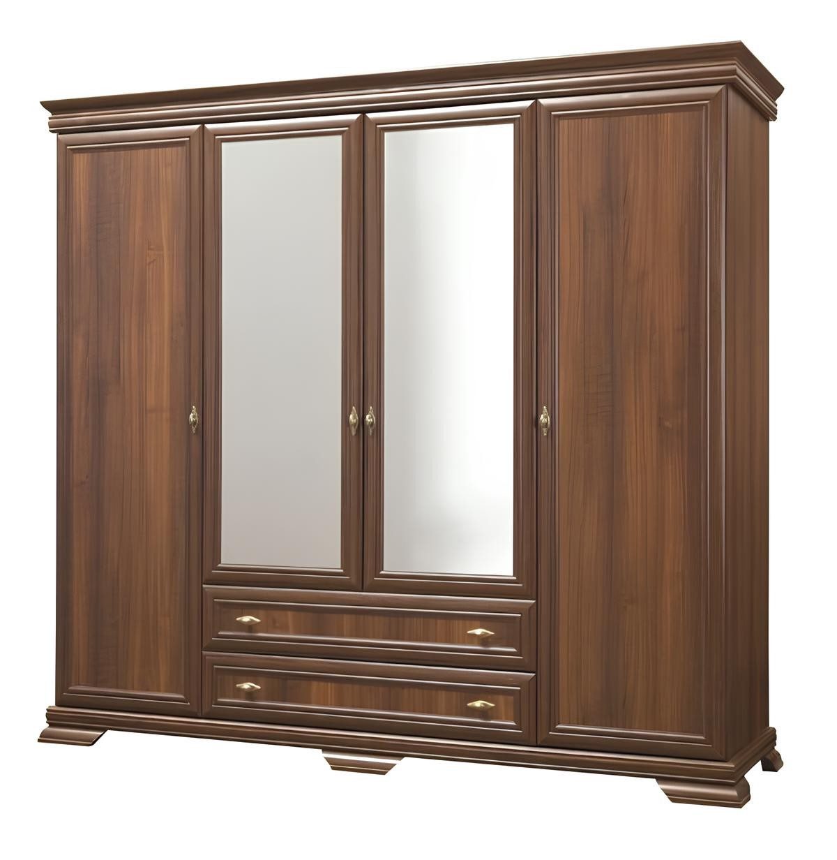 Xlmoebel Kleiderschrank XLMOEBEL Garderobenschrank aus Holz in dunklem Holzton mit Schubladen Made in Europa