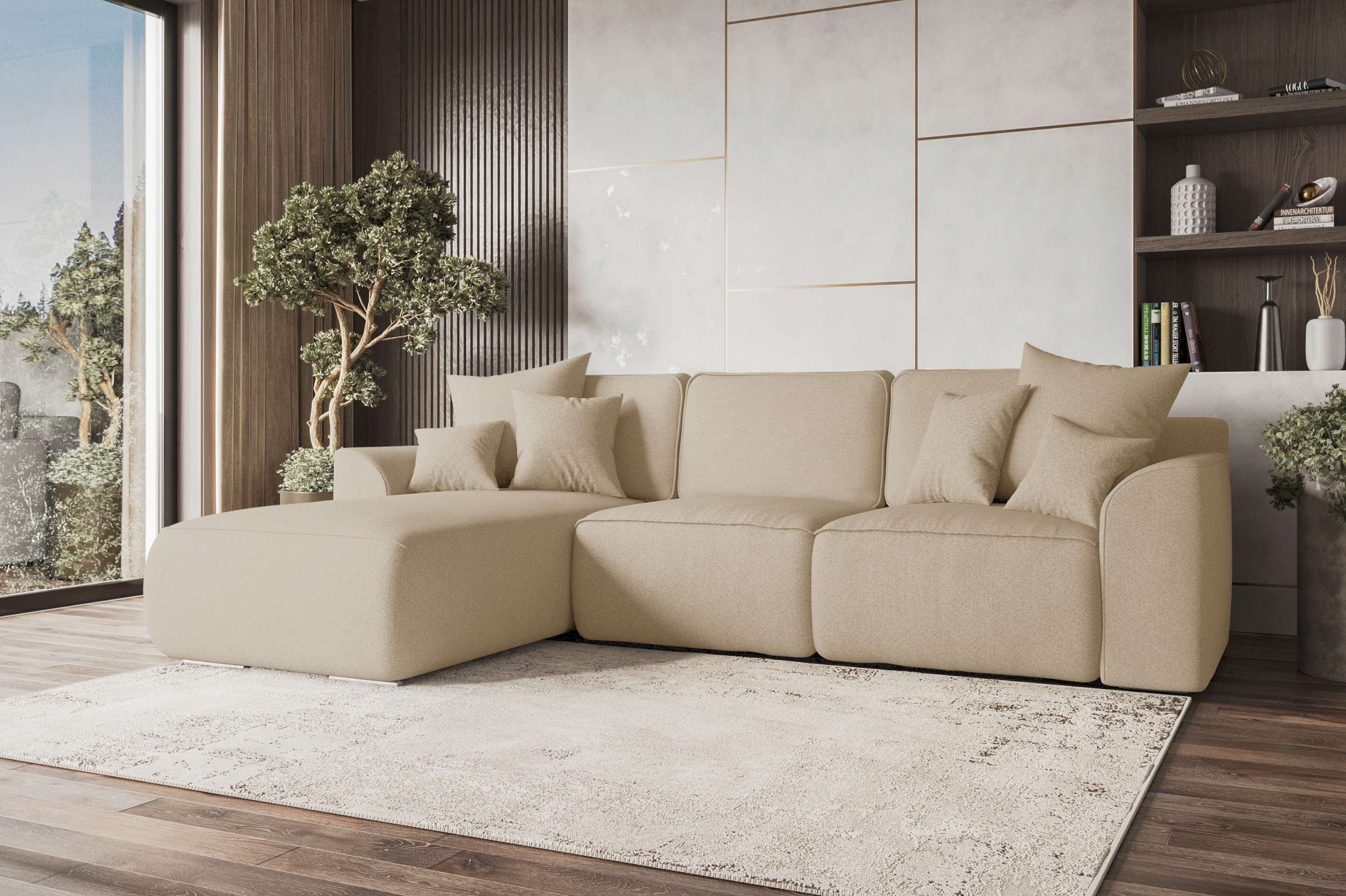 99rooms Ecksofa Gusto, Sofa L-Form, Eckcouch, mit Schlaffunktion, abnehmbaren Rückenkissen, Bezug-Strukturstoff NEVE