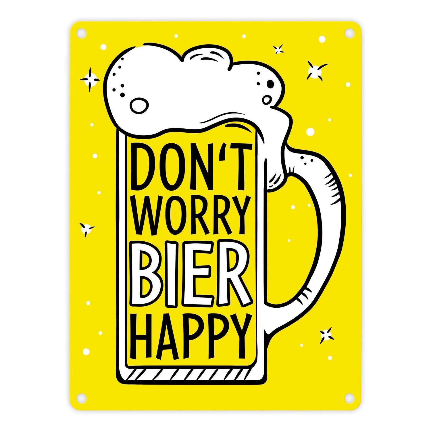 Metallschild Don't worry Bier happy - Metallschild mit Bierkrug Motiv
