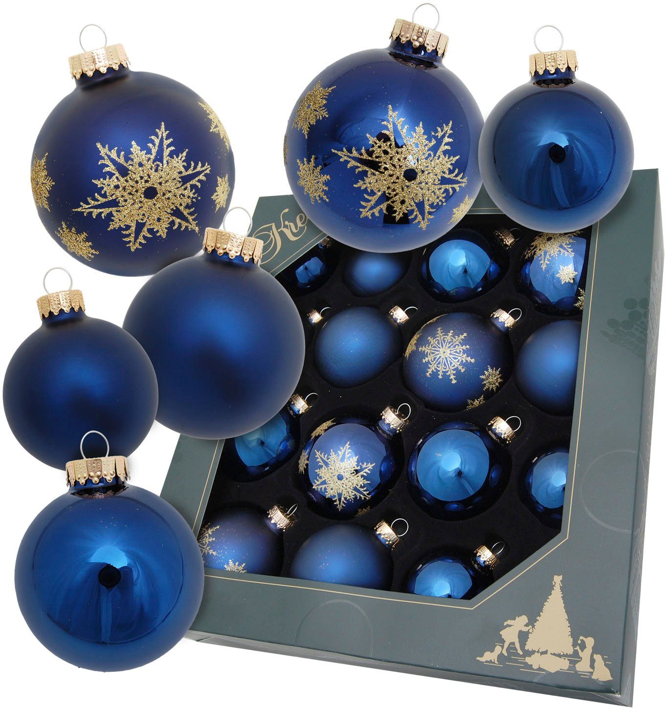 Krebs Glas Lauscha Weihnachtsbaumkugel "Blaue mit Weihnachtsdeko, cm 5 / cm cm St), Christbaumschmuck, Glas ca. 6,7 aus / Christbaumkugeln Schneeflocken, 6 Nacht", (16 Ø