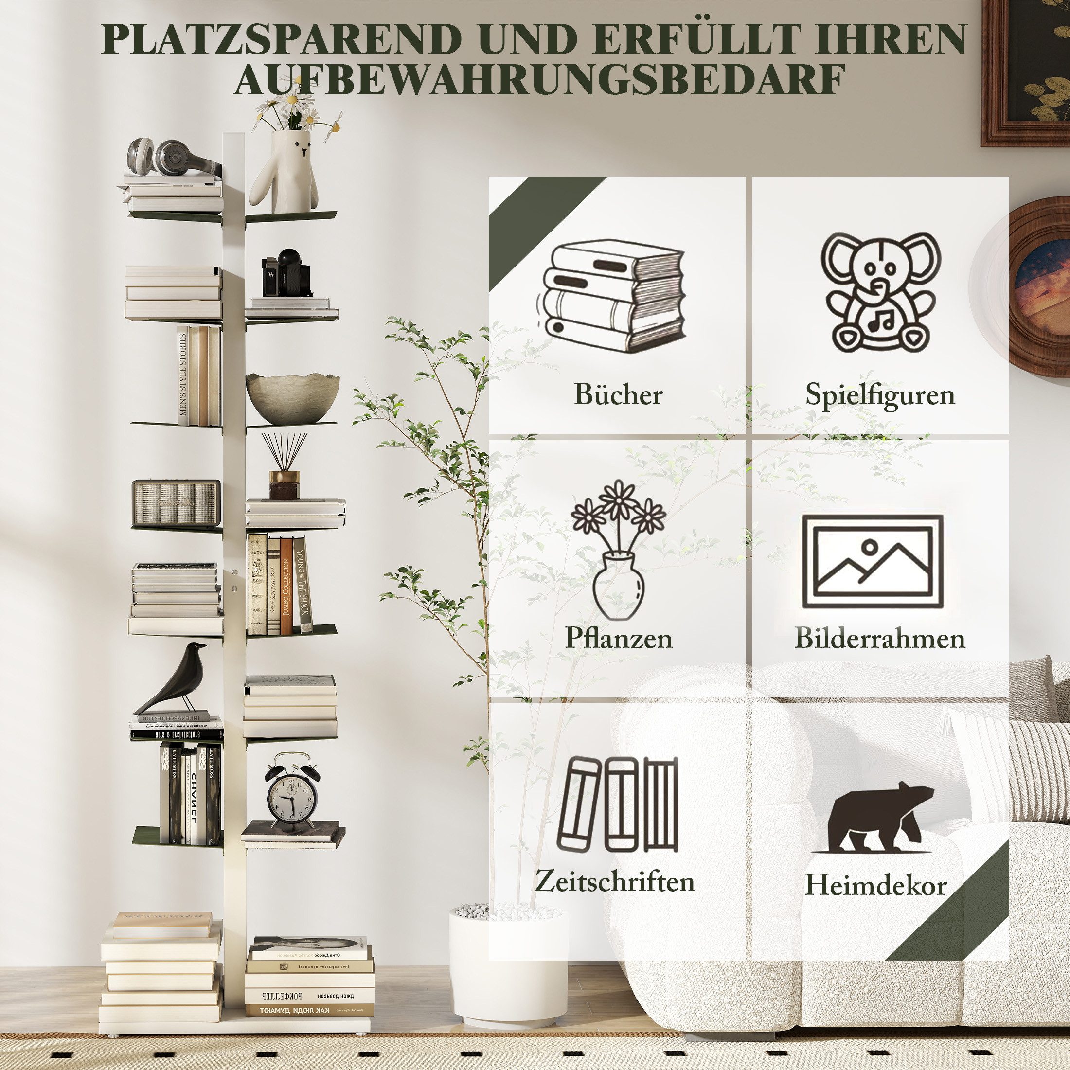 ANYSUN Bücherregal CD Regal mit 14 Ebenen, Kohlenstoffstahl Standregal Büroregal, freistehend, unsichtbar Dekoregal, bietet Platz für bis zu 200 Bücher