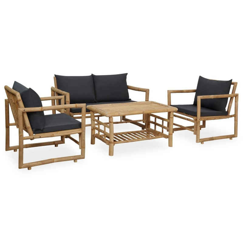 furnicato Garten-Essgruppe 4-tlg. Garten-Lounge-Set mit Auflagen Bambus