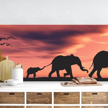 Bilderdepot24 Küchenrückwand rot dekor Tiere Wandpaneel Küche Savannah Elefant Wandverkleidung, (1-tlg., Nischenrückwand - für Fliesenspiegel ohne Bohren - matt), Spritzschutz Rückwand Küche Herd - Folie selbstklebend versch. Größen