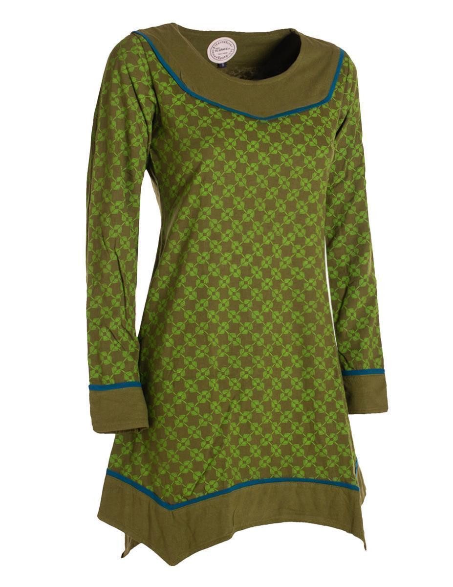 Vishes Tunikakleid Langarm Damen Tunika Shirt-Kleid Ethno Zipfel-Bluse Blusenkleid Elfen, Hippie, Boho Style