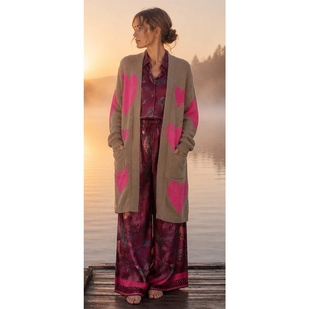 Miss Goodlife Strickmantel Miss Goodlife Damen Steickmantel MG15153 Big Hearts Sand