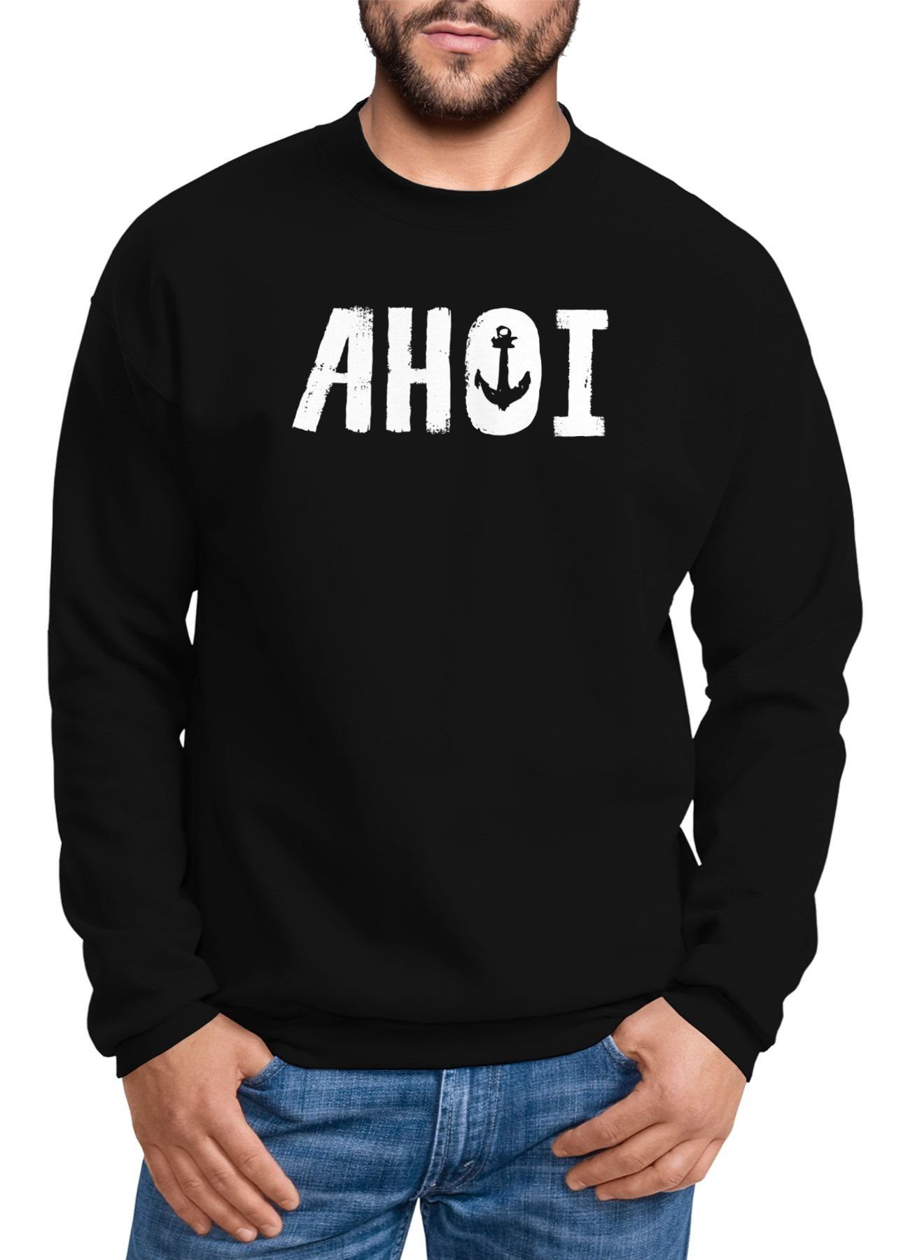 Sweatshirt Sweatshirt Herren Ahoi mit Anker Print Rundhals-Pullover Moonworks®