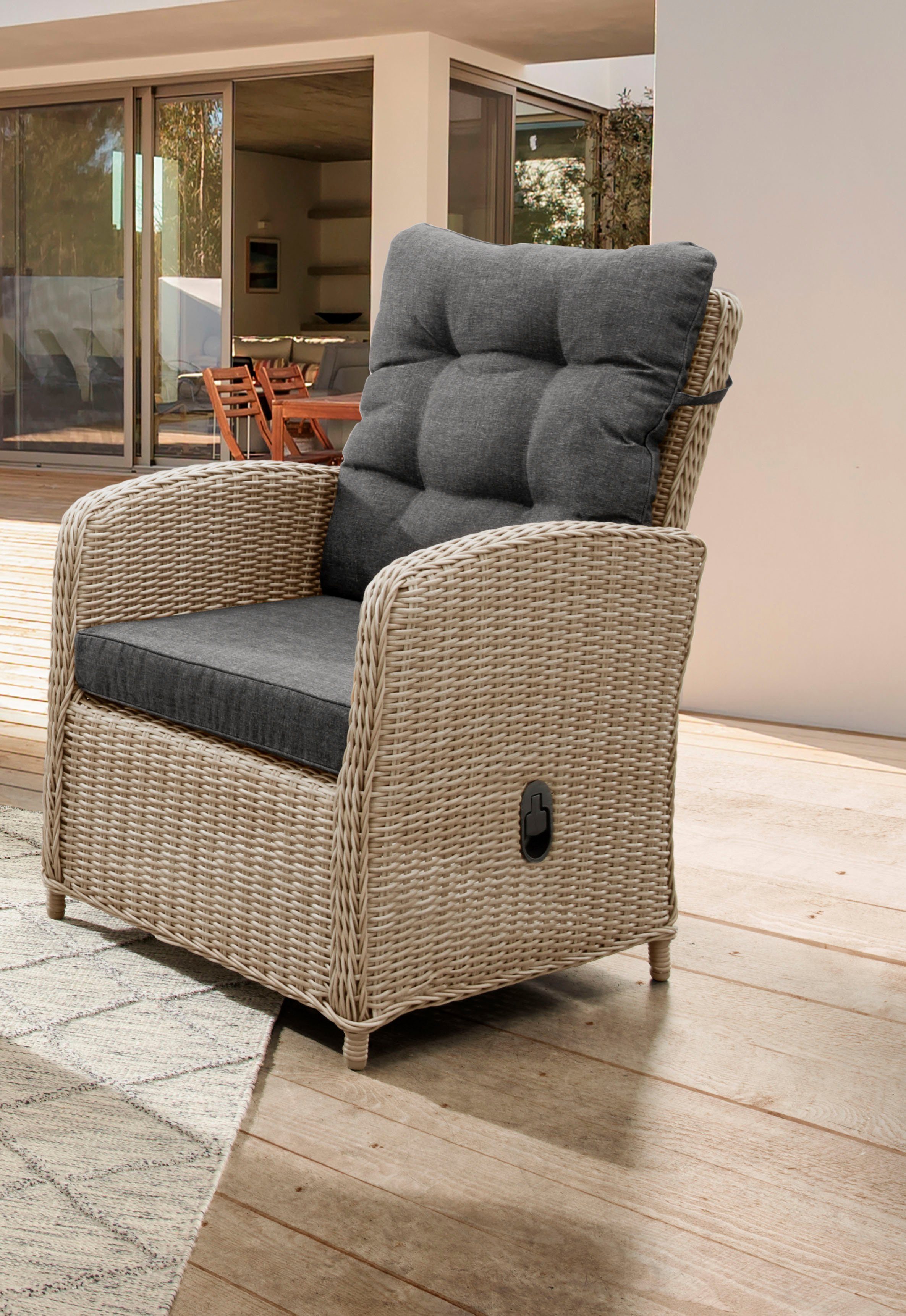 Destiny Loungesessel Natur Rückenlehne Meliert Polyrattan, stufenlos verstellbar, Auflagen MERANO, inkl