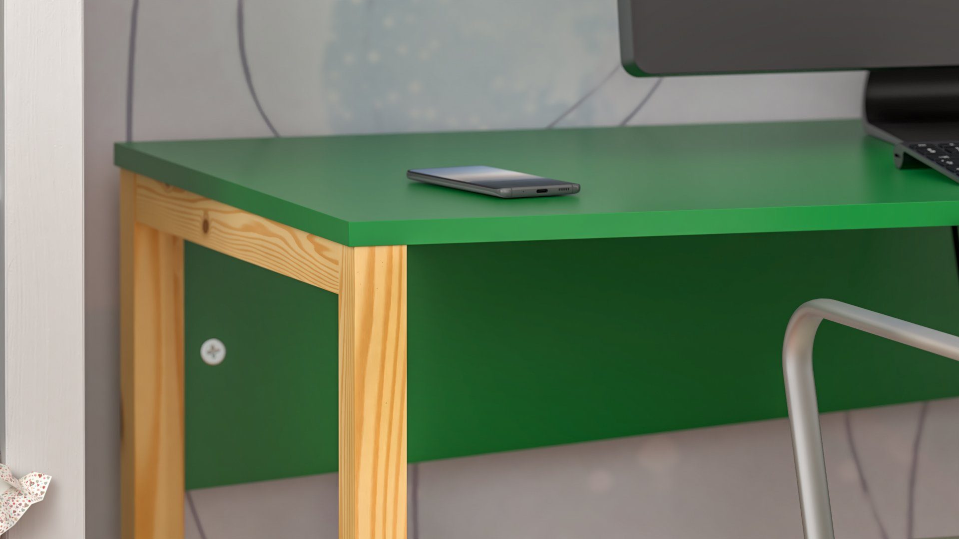 Siblo Schreibtisch Schreibtisch Carol mit Tischplatte Carol ohne Grün bunter (Bunter Schublade) Kinderschreibtisch