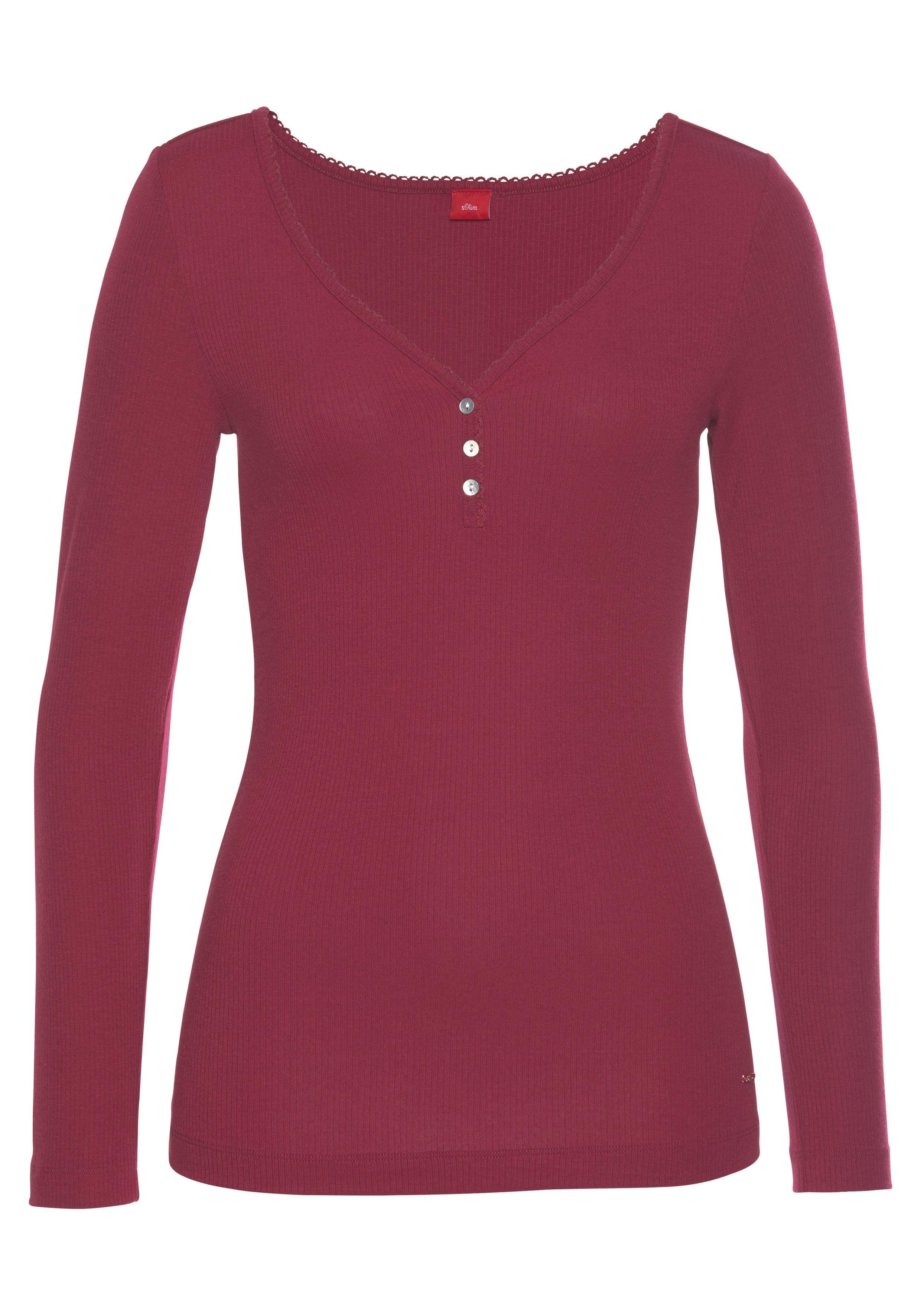 s.Oliver Langarmshirt aus geripptem Stoff mit Zier-Knopfleiste bordeaux