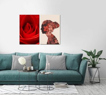 Sinus Art Leinwandbild 2 Bilder je 60x90cm Rose Blumen Blüten Romantisch Feminin Chic Liebe