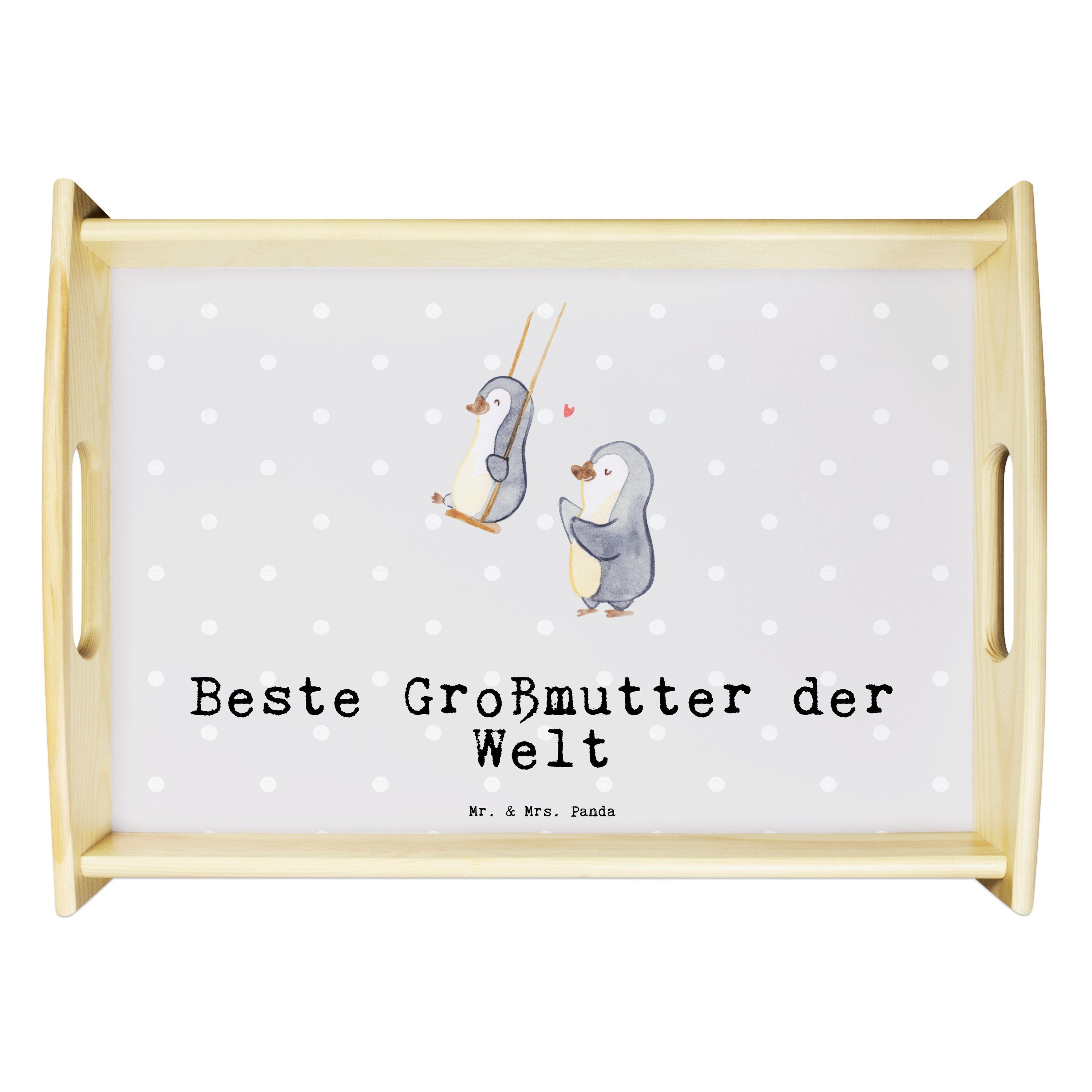 Mr. & Mrs. Panda Tablett Pinguin Beste Großmutter der Welt - Grau Pastell - Geschenk, Tablett, Echtholz lasiert, (1-tlg)