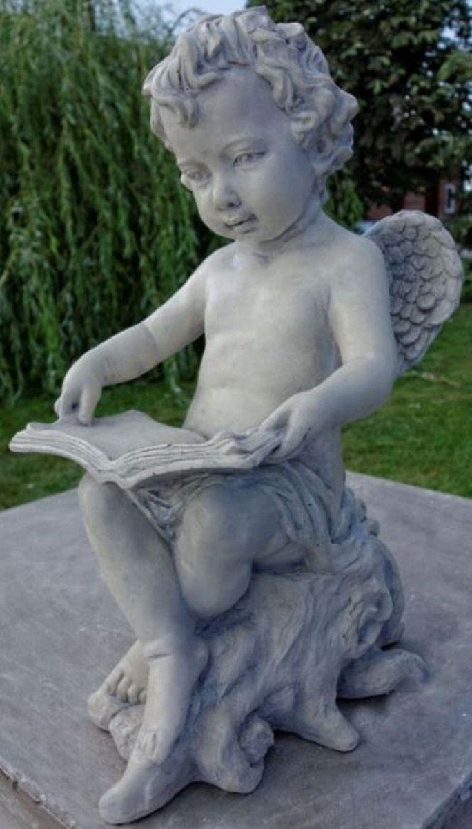 Casa Padrino Skulptur Jugendstil Skulptur Engel mit Buch 18 x H. 40 cm - Gartendeko Figur - Special!