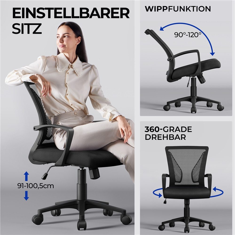 Yaheetech Bürostuhl aus Mesh-Gewebe Höhenverstellbarer Schreibtischstuhl, Ergonomischer Drehstuhl Arbeitsstuhl Computerstuhl mit Wippfunktion – Bild 5 von 5