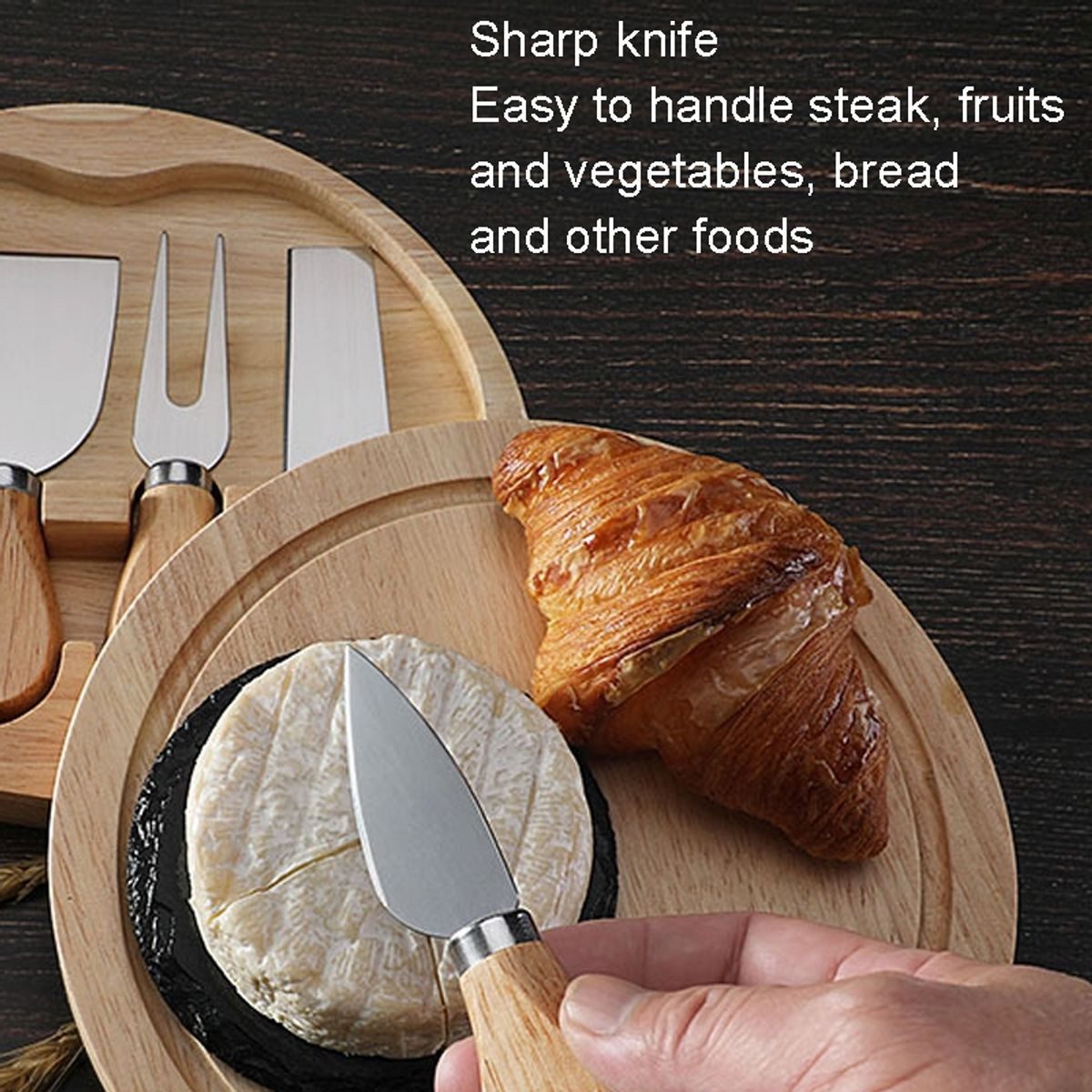 König Design Käsebrett und Messer-Set, Eiche, (1 Schneidebrett, 4 Käsemesser), 4-tlg. drehbar Käseschneidebrett Käseplatte mit Käsemesser Set