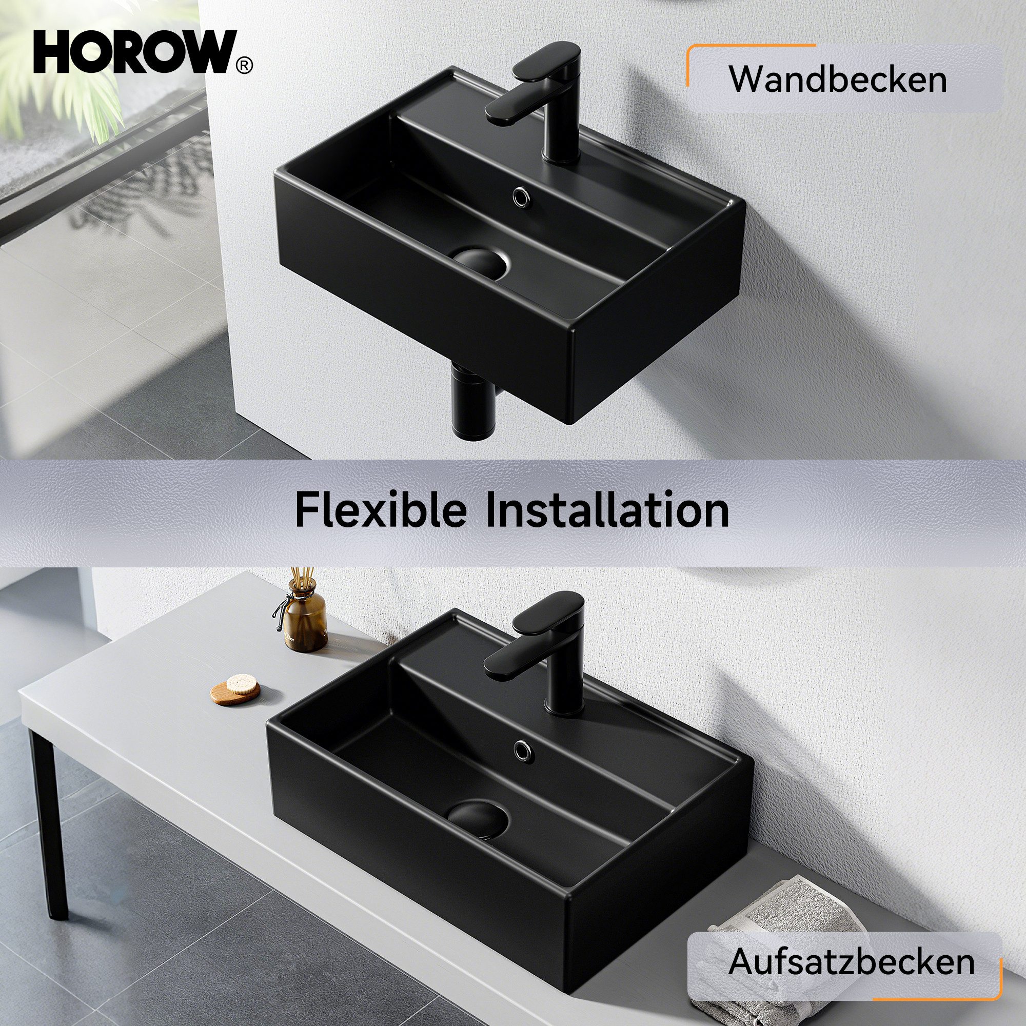 HOROW Waschbecken Aufsatzwaschbecken Hängewaschbecken Wandmontage Keramik 4 günstig online kaufen
