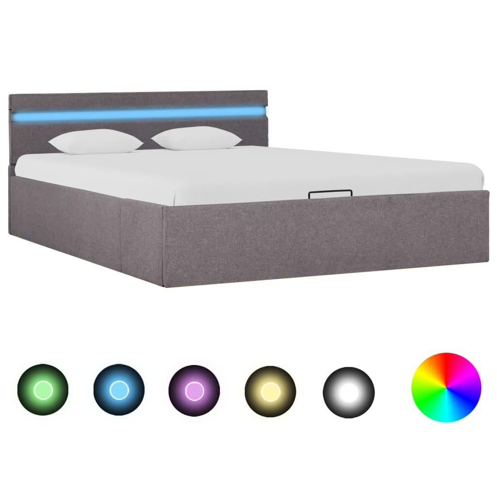 vidaXL Bettgestell Stauraumbett Hydraulisch mit LED Taupe Stoff 140x200 cm günstig online kaufen