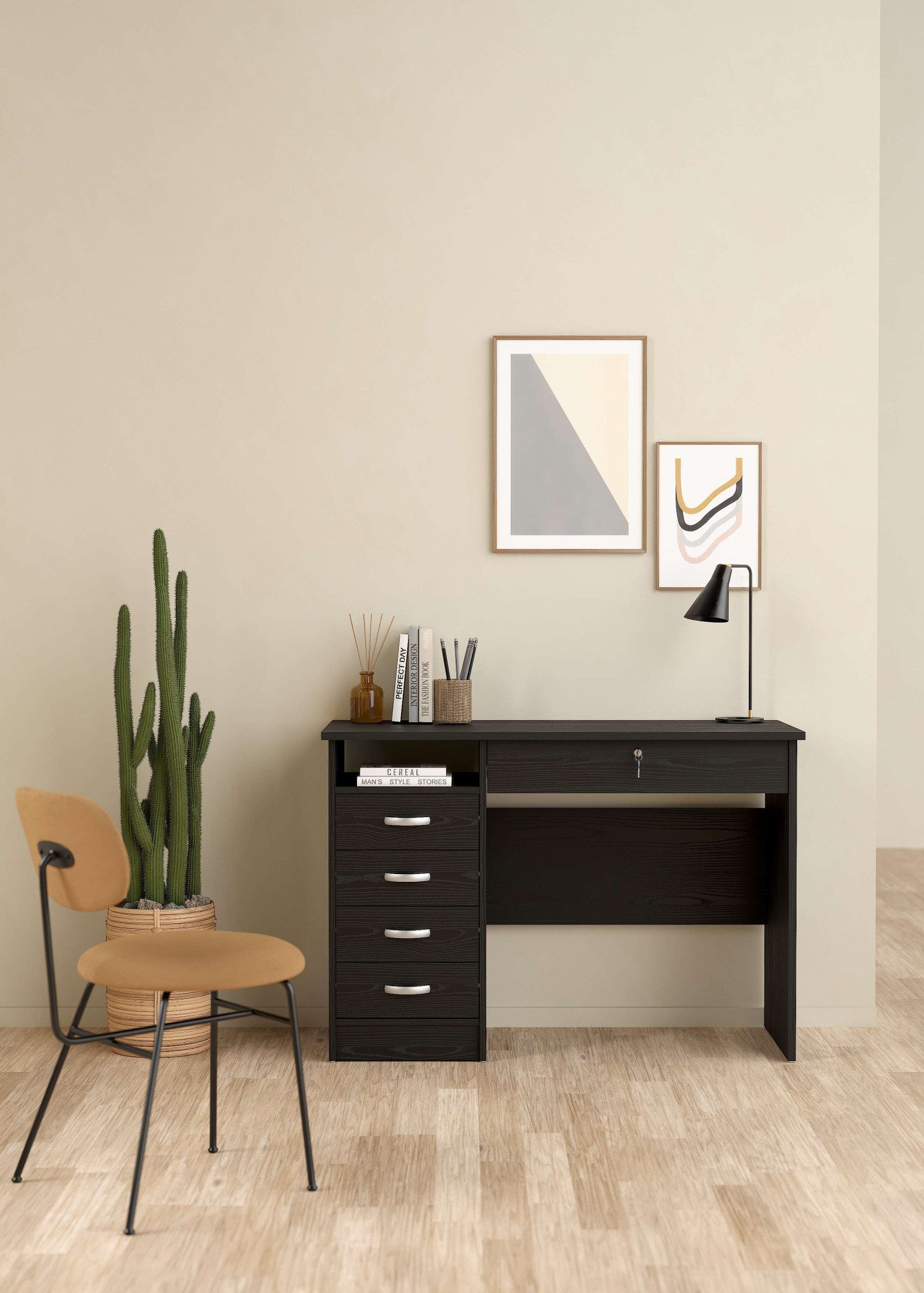 Home affaire Schreibtisch Funktion Plus, Arbeitstisch, Bürotisch, mit 5 Schubladen, 1 abschließbar, 1 offenes Fach, Breite 109 cm