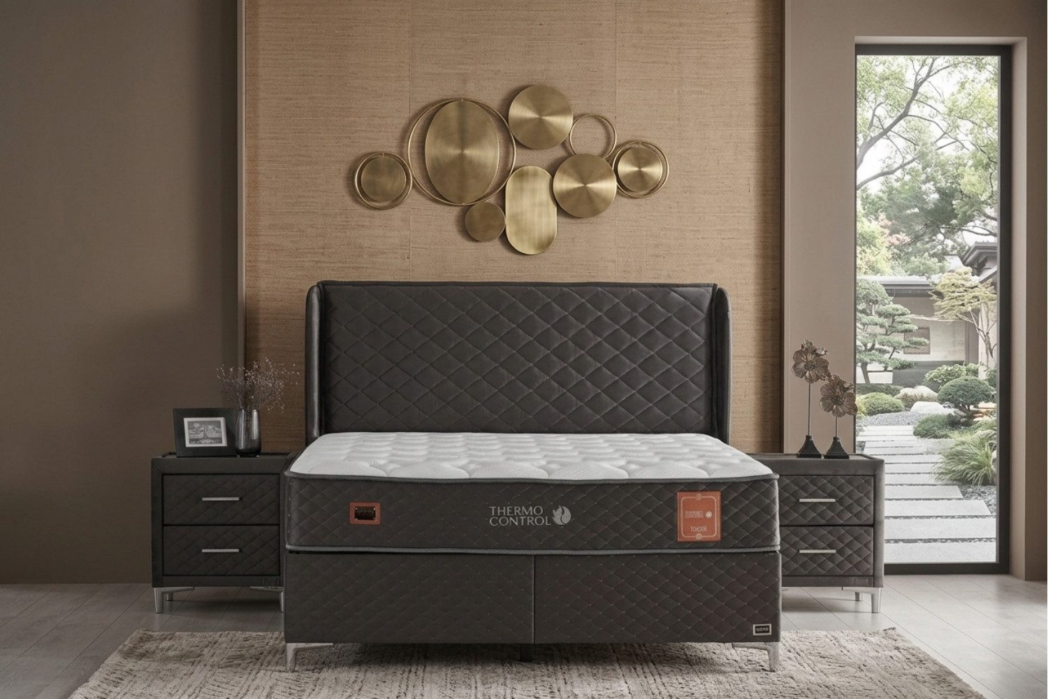 BAMBI YATAK Boxspringbett, Bambi Thermo Control, Bett mit Bettkasten 140x200 160x200 180x200 cm (Matratze mit Topper, 1 x H3 Mittelfest Matratze, 2 x Bettkasten, 1 x Bettkopfteil), Taschenfederkern, Matratzenhöhe: 29 cm