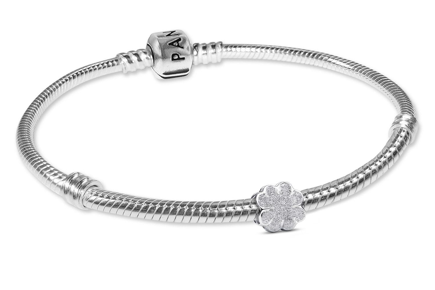 Pandora Charm-Armband Damen-Silber Geschenk-Set mit Mini Kleeblatt matt