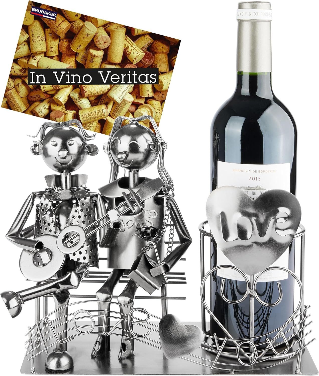 BRUBAKER Weinflaschenhalter Paar mit Gitarre auf Bank - Metall Skulptur Fla günstig online kaufen